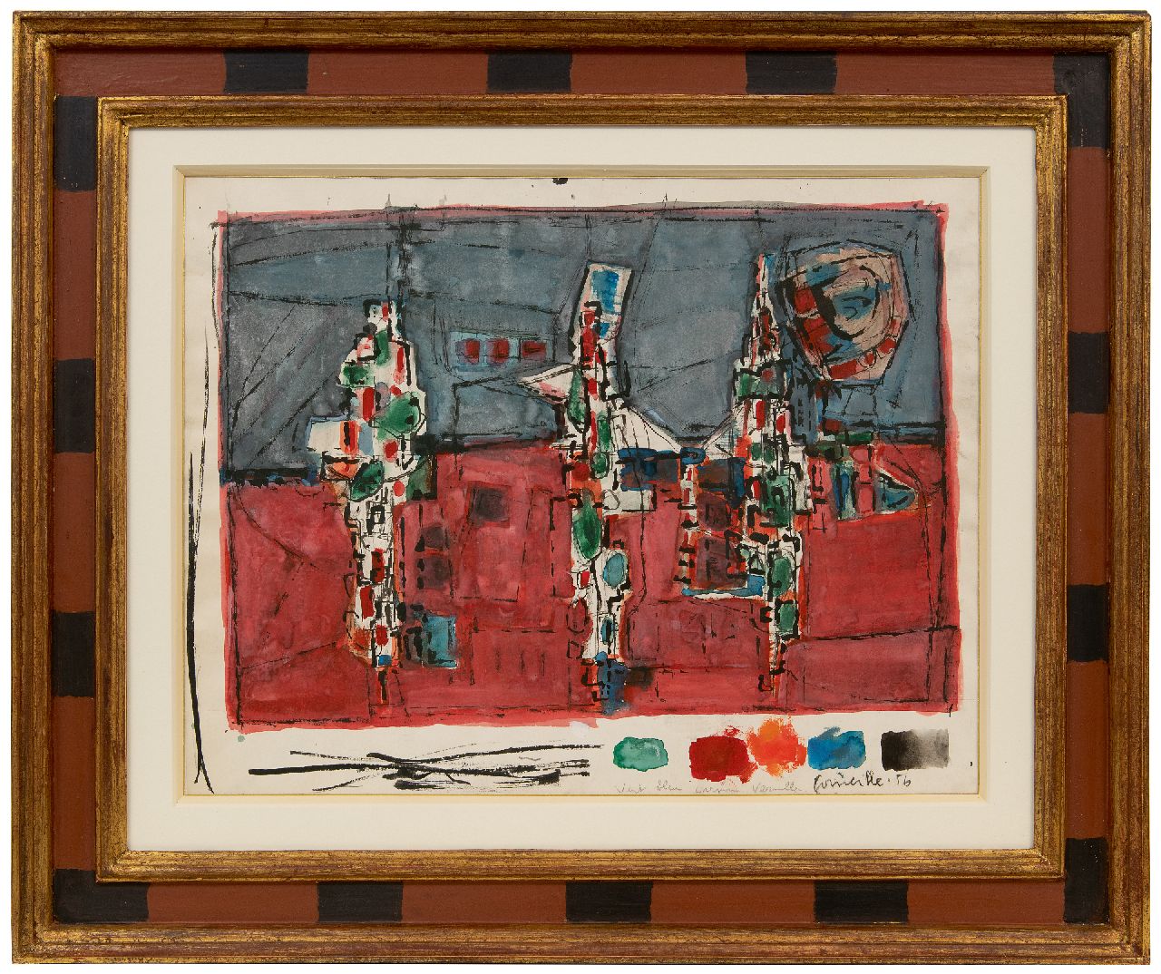 Corneille ('Corneille' Guillaume Beverloo)   | Corneille ('Corneille' Guillaume Beverloo) | Aquarelle und Zeichnungen zum Verkauf angeboten | Nuit d'été (Sommernacht), Tinte und Gouache auf Papier 37,5 x 48,2 cm, Unterzeichnet u.r. und datiert '56