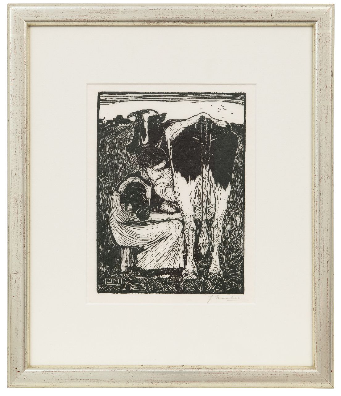 Mankes J.  | Jan Mankes | Grafik zum Verkauf angeboten | Kuhmelkerin, Holzstich auf Papier 20,5 x 16,2 cm, Unterzeichnet u.r. mit vollem Namen und Mon. im Block