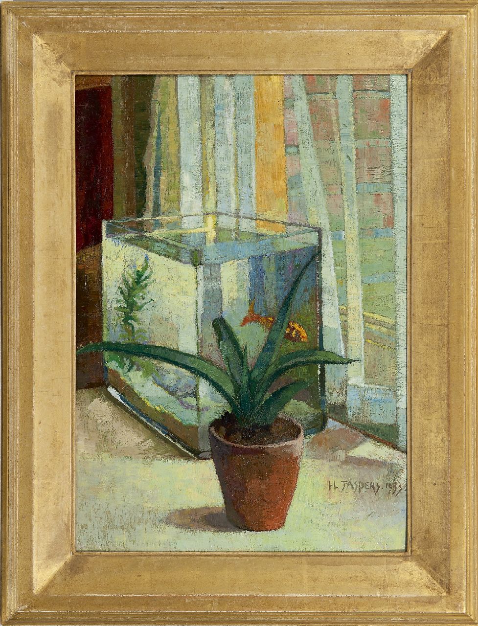 Jaspers H.T.  | Hendrik Theodorus 'Henk' Jaspers | Gemälde zum Verkauf angeboten | Stilleben mit Aquarium, Öl auf Holz 46,5 x 33,0 cm, Unterzeichnet u.r. und datiert 1933