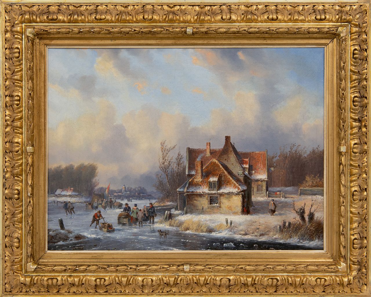 Ahrendts C.E.  | Carl Eduard Ahrendts, Winteransicht mit vielen Figuren auf dem Eis, Öl auf Leinwand 39,4 x 52,5 cm, Unterzeichnet u.l.