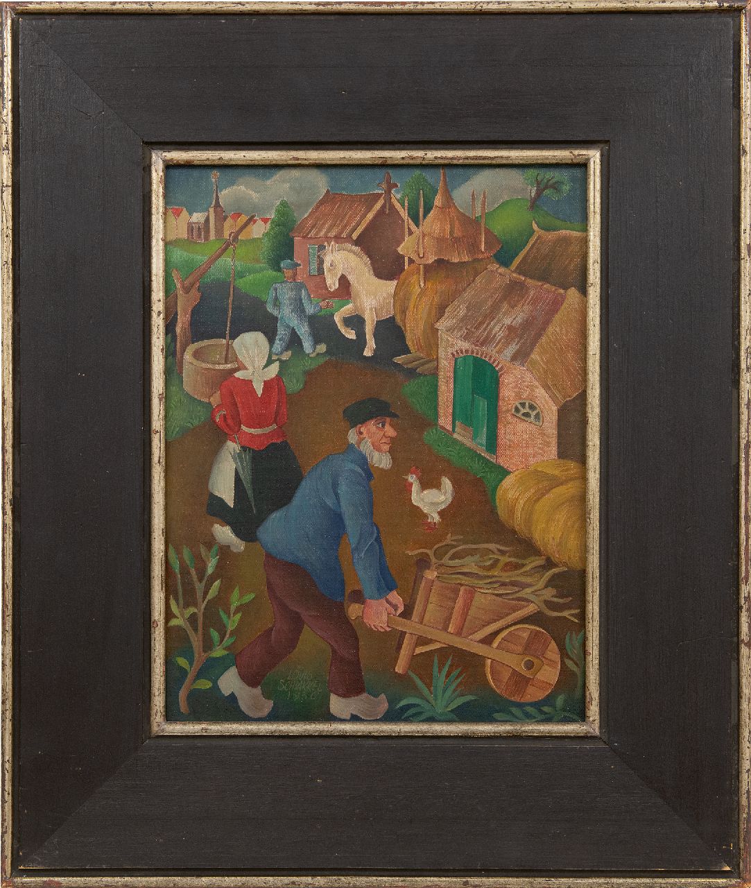 Schrikkel J.L.  | Johannes Lodewijk 'Louis' Schrikkel, Geschäftigkeit auf dem Bauernhof, Öl auf Leinwand auf Holz 35,5 x 27,1 cm, Unterzeichnet l.u. und datiert 1936