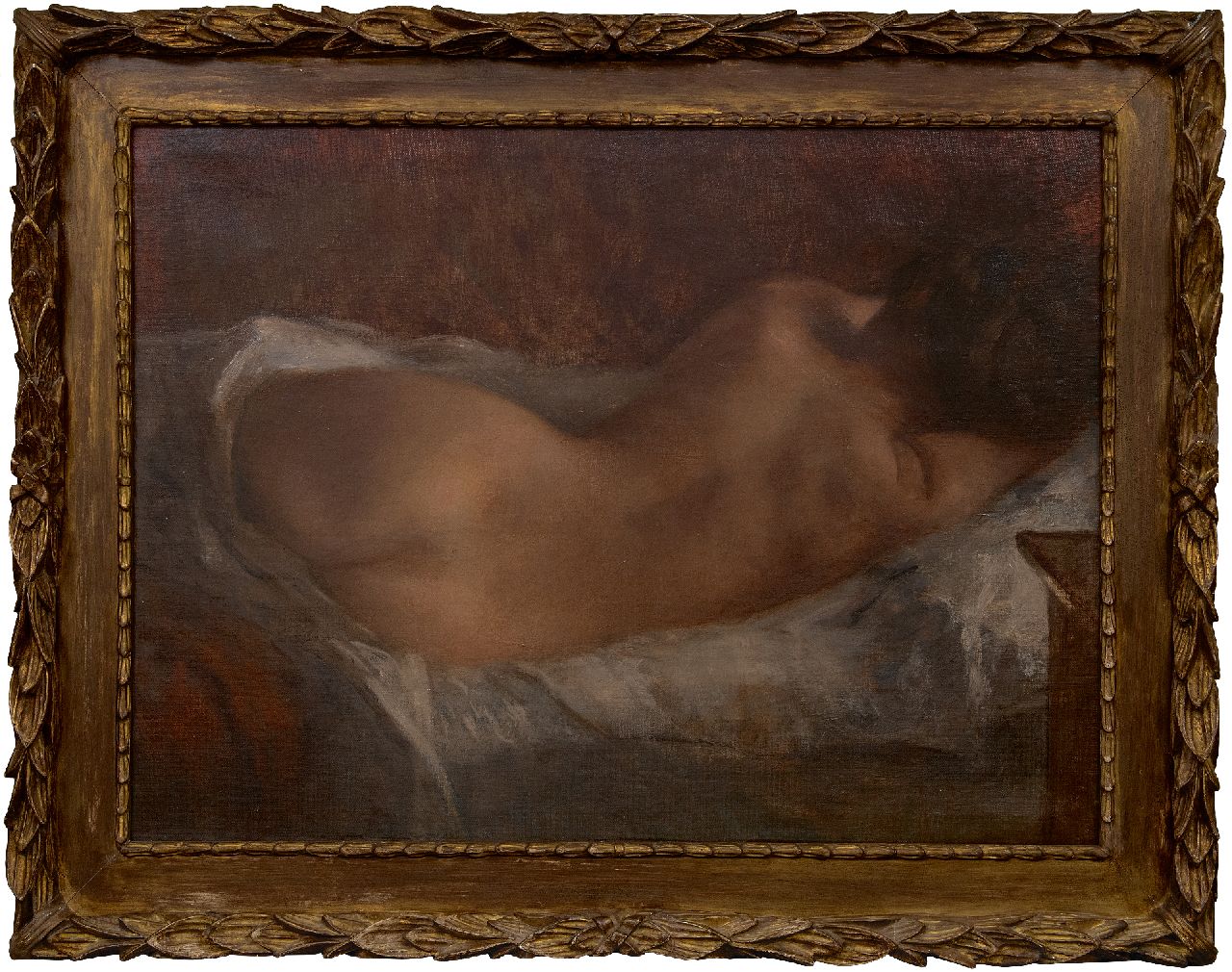 Putsage M. | Marguérite Putsage | Gemälde zum Verkauf angeboten | Ruhender weiblicher Akt von der Rückseite, Öl auf Leinwand 64,8 x 88,1 cm, Unterzeichnet o.l. und Verso Putsage M. | Marguérite Putsage | Gemälde zum Verkauf angeboten | Ruhender weiblicher Akt von der Rückseite, Öl auf Leinwand 64,8 x 88,1 cm, Unterzeichnet o.l. und Verso