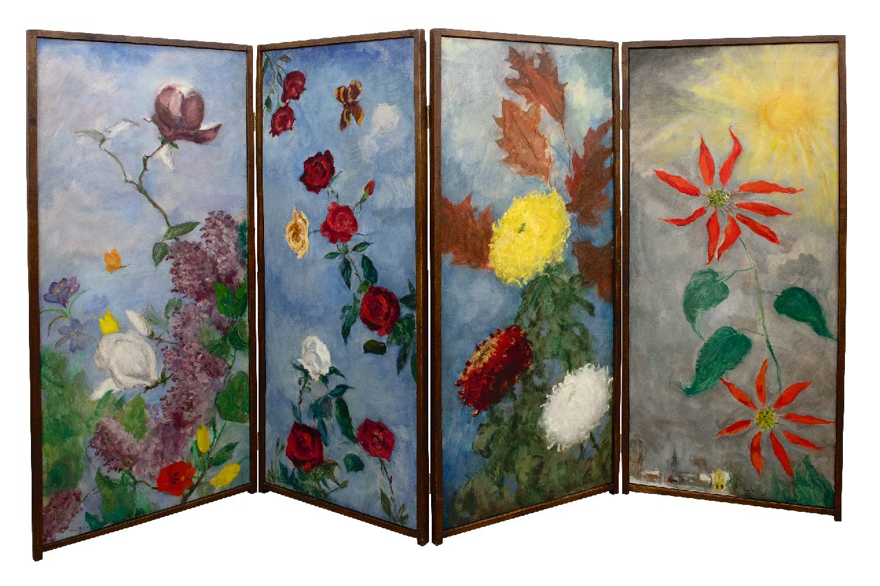 Wijngaerdt P.T. van | Petrus Theodorus 'Piet' van Wijngaerdt | Gemälde zum Verkauf angeboten | 4-teiliger Raumteiler: den vier Jahreszeiten, Öl auf Leinwand 145,0 x 61,2 cm, Unterzeichnet u.l., u.r. und u.m. und Total Größe: 145 x 245