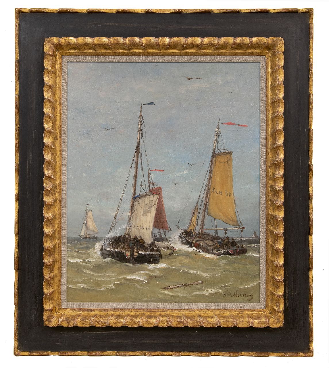 Mesdag H.W.  | Hendrik Willem Mesdag | Gemälde zum Verkauf angeboten | Abfahrt der Fischereiflotte, Scheveningen, Öl auf Leinwand 50,5 x 40,5 cm, Unterzeichnet u.r.