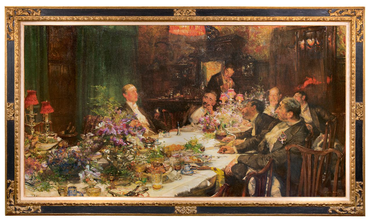 Bundy E.  | Edgar Bundy | Gemälde zum Verkauf angeboten | Zeit für Finanzielle Angelegenheiten, Öl auf Leinwand 135,0 x 256,0 cm, Unterzeichnet u.r. und datiert 1913