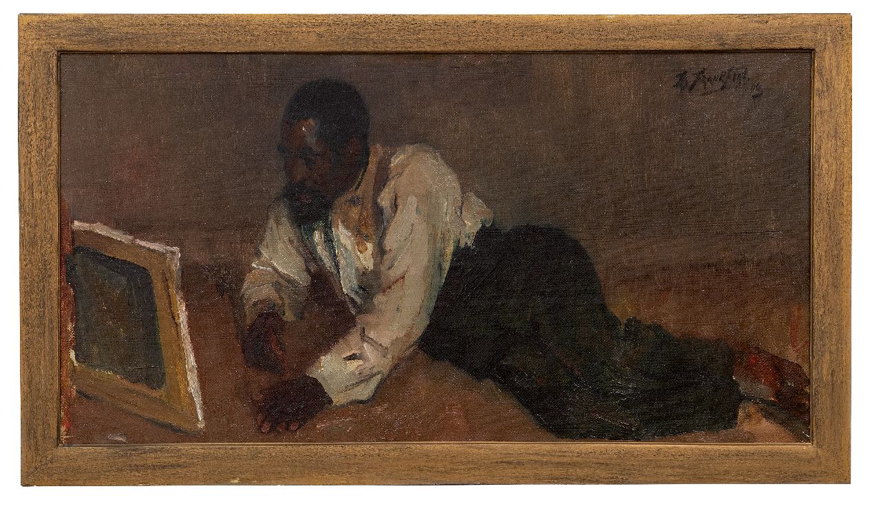 Frankfort E.  | Eduard Frankfort, Der Kunstliebhaber, Öl auf Leinwand 32,8 x 59,9 cm, Unterzeichnet o.r. und datiert '06