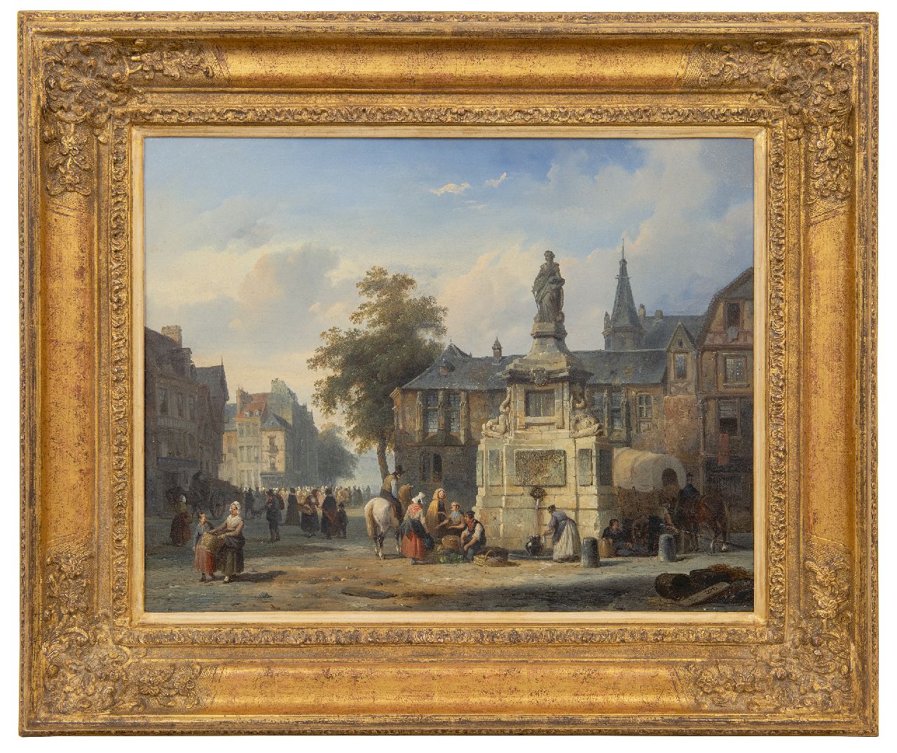 Springer C.  | Cornelis Springer | Gemälde zum Verkauf angeboten | Blick auf die Wasserpumpe mit die Statue von Jeanne d'Arc auf dem Place de la Pucelle, Rouen, Öl auf Leinwand 41,6 x 53,6 cm, Unterzeichnet u.r. mit Monogramm und datiert '45