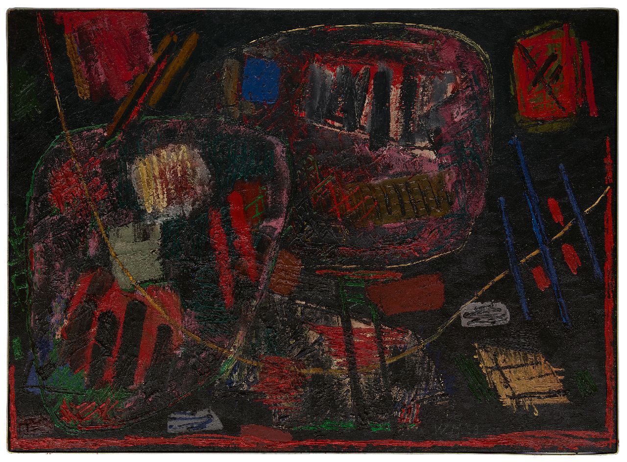 Hussem W.F.K.  | 'Willem' Frans Karel Hussem | Gemälde zum Verkauf angeboten | Ohne Titel, Öl auf Jute 95,1 x 130,0 cm, Unterzeichnet u.r. mit Initialen und datiert '58