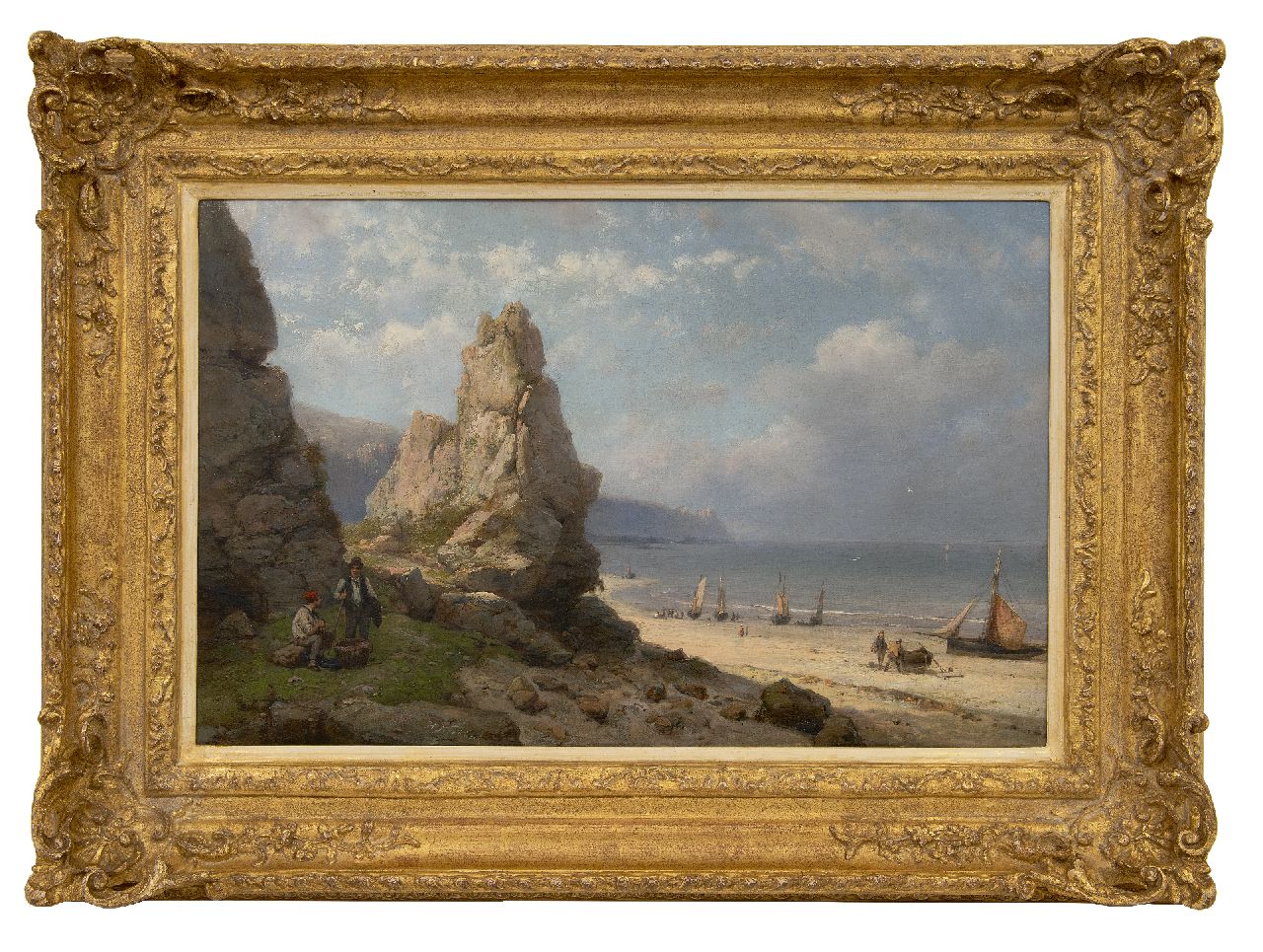 Koekkoek H. | Hermanus Koekkoek | Gemälde zum Verkauf angeboten | Strandszene mit Fischern und Schiffen an einer felsigen Küste, Öl auf Leinwand 37,2 x 57,5 cm, Unterzeichnet u.m. Koekkoek H. | Hermanus Koekkoek | Gemälde zum Verkauf angeboten | Strandszene mit Fischern und Schiffen an einer felsigen Küste, Öl auf Leinwand 37,2 x 57,5 cm, Unterzeichnet u.m.
