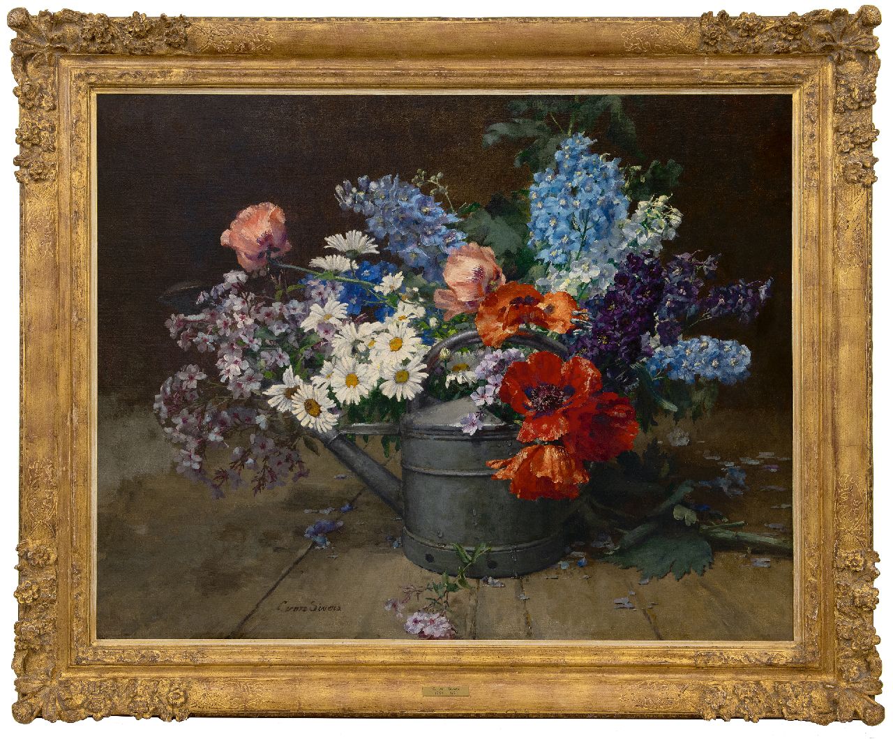 Sivers-Krüger C. von | Clara von Sivers-Krüger | Gemälde zum Verkauf angeboten | Stillleben mit Blumen in einer Gießkanne, Öl auf Leinwand 80,1 x 100,3 cm, Unterzeichnet u.m.l.