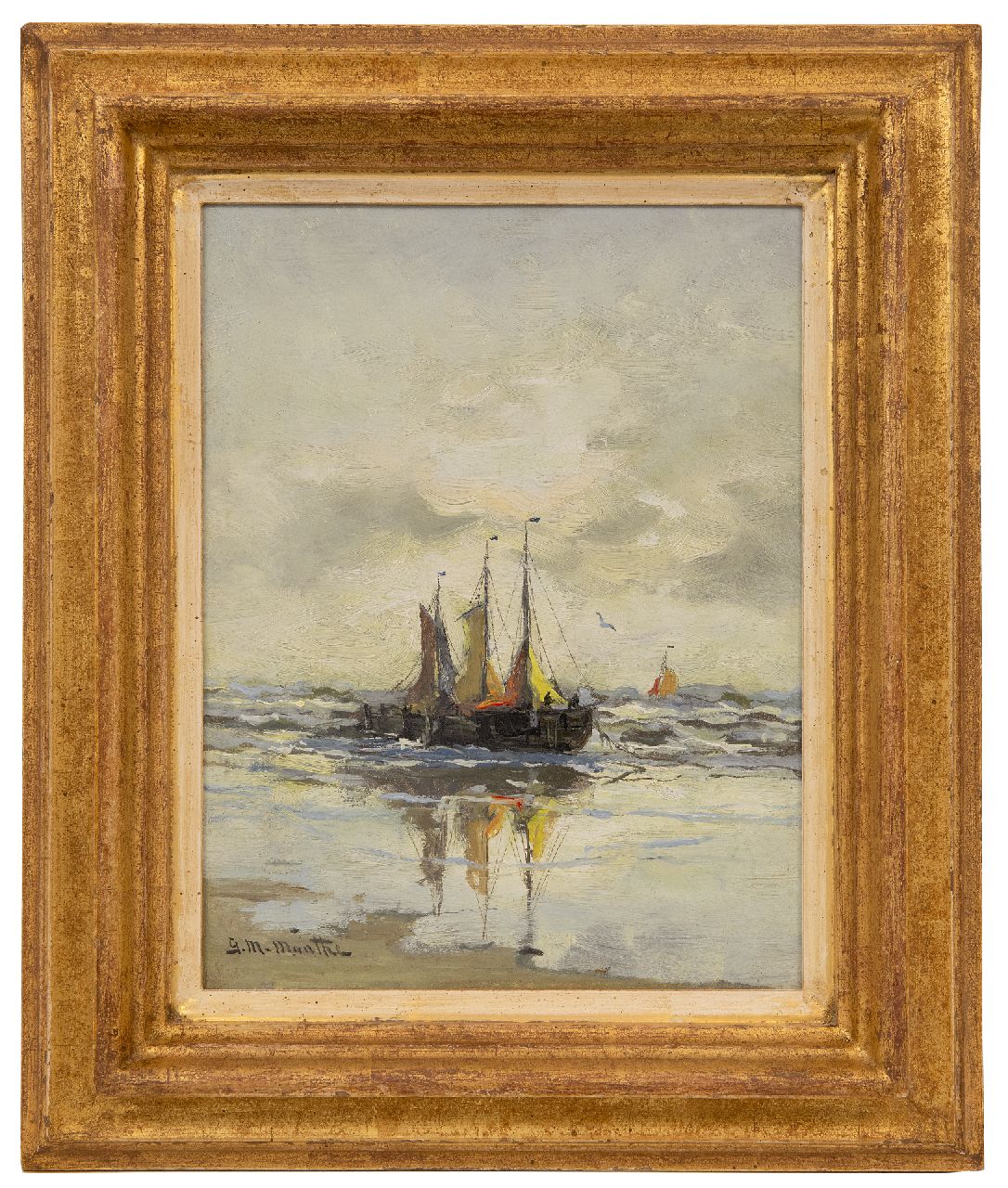 Munthe G.A.L.  | Gerhard Arij Ludwig 'Morgenstjerne' Munthe | Gemälde zum Verkauf angeboten | Drei Fischereischiffe im Surf, Öl auf Holz 24,5 x 18,7 cm, Unterzeichnet u.l.