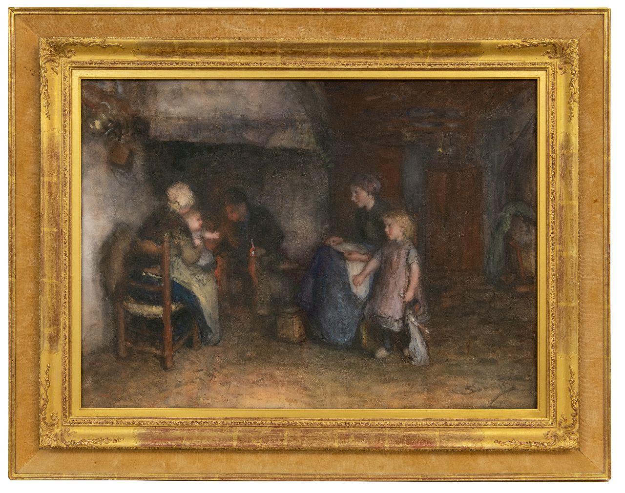 Blommers B.J. | Bernardus Johannes 'Bernard' Blommers | Aquarelle und Zeichnungen zum Verkauf angeboten | Fischerfamilie am Kamin, Aquarell auf Papier 51,7 x 71,0 cm, Unterzeichnet u.r. Blommers B.J. | Bernardus Johannes 'Bernard' Blommers | Aquarelle und Zeichnungen zum Verkauf angeboten | Fischerfamilie am Kamin, Aquarell auf Papier 51,7 x 71,0 cm, Unterzeichnet u.r.