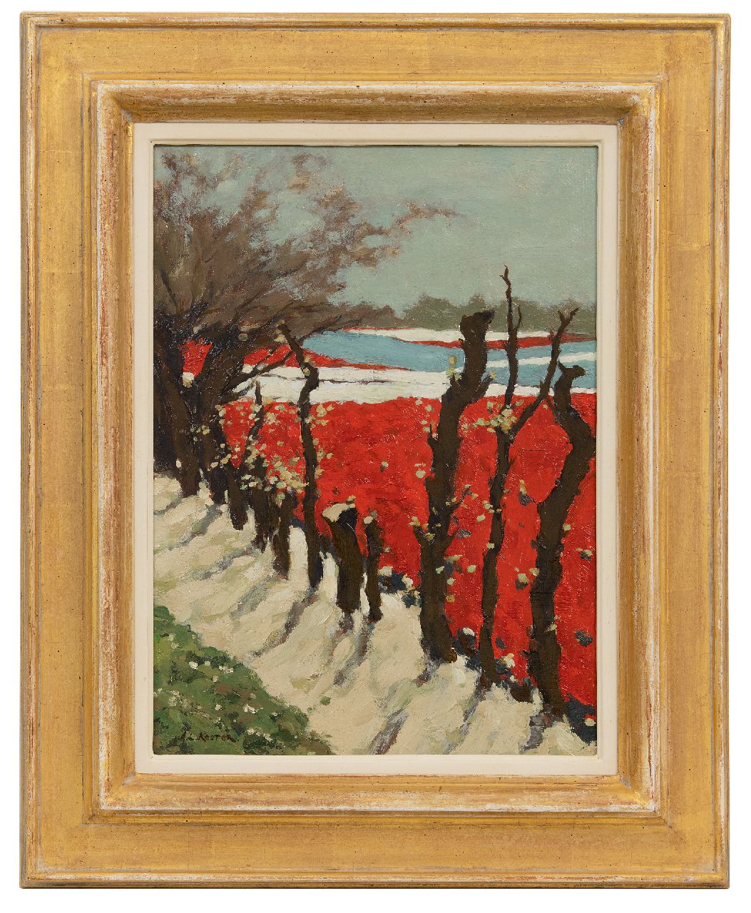 Koster A.L. | Anton Louis 'Anton' Koster, Blühende Zwiebelblumenfelder, Öl auf Holz 39,6 x 28,8 cm, Unterzeichnet u.l. Koster A.L. | Anton Louis 'Anton' Koster, Blühende Zwiebelblumenfelder, Öl auf Holz 39,6 x 28,8 cm, Unterzeichnet u.l.