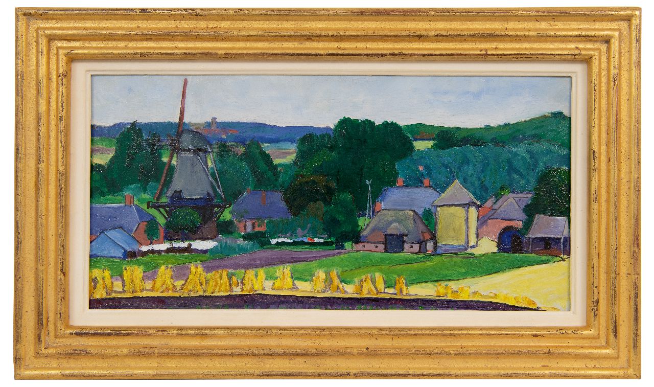 Huszár V.  | Vilmos Huszár | Gemälde zum Verkauf angeboten | Bauernhöfe in einer Hügellandschaft, Öl auf Holz 18,0 x 36,5 cm, zu datieren um 1910-1912