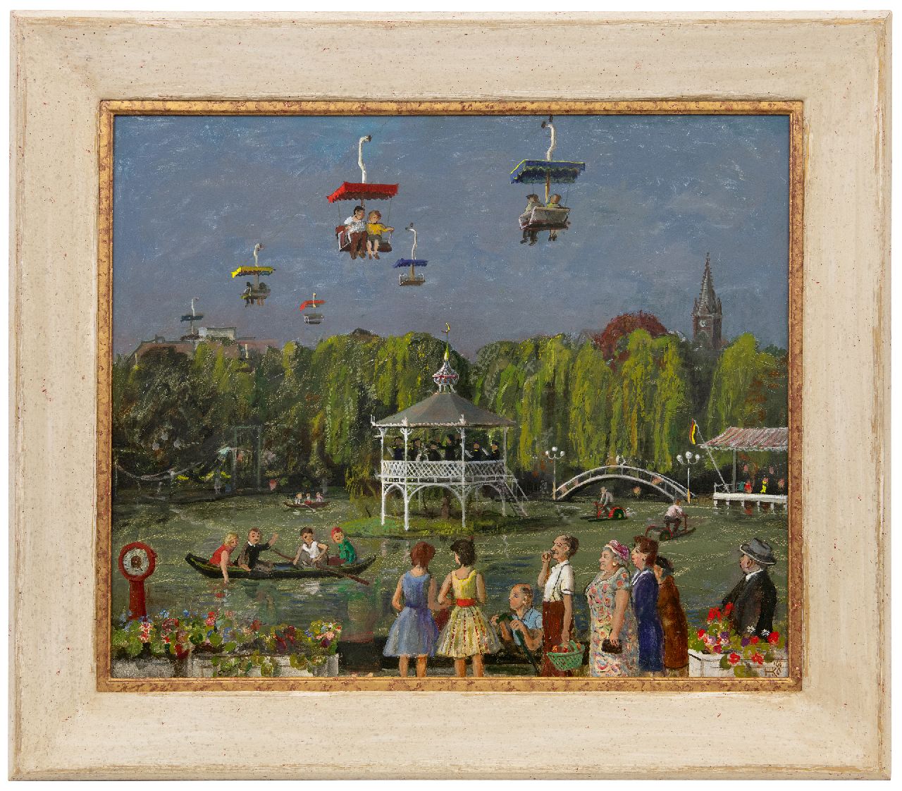 Kamerlingh Onnes H.H.  | 'Harm' Henrick Kamerlingh Onnes | Gemälde zum Verkauf angeboten | Vergnügen im Seilbahnpark von Valkenburg, Öl auf Holzfaser 49,7 x 59,8 cm, Unterzeichnet u.r. mit Monogramm und datiert '60