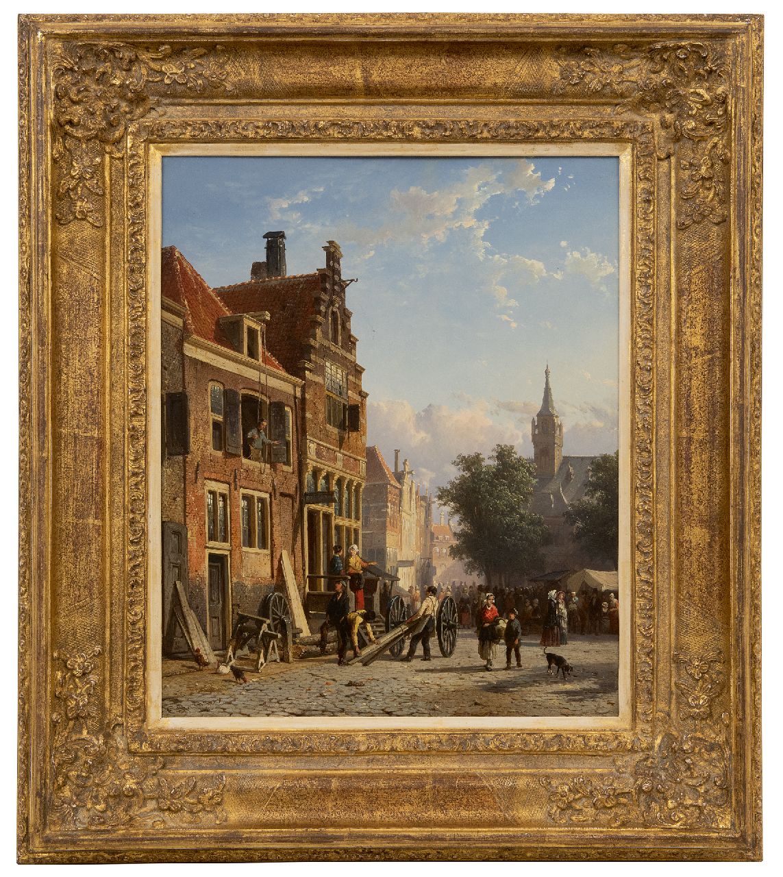 Springer C. | Cornelis Springer, Renovierung eines alten niederländischen Gebäudes auf einem Marktplatz, Öl auf Holz 42,0 x 34,5 cm, Unterzeichnet u.l. und mit Monogramm darüber und zu datieren um 1852-1857 Springer C. | Cornelis Springer, Renovierung eines alten niederländischen Gebäudes auf einem Marktplatz, Öl auf Holz 42,0 x 34,5 cm, Unterzeichnet u.l. und mit Monogramm darüber und zu datieren um 1852-1857