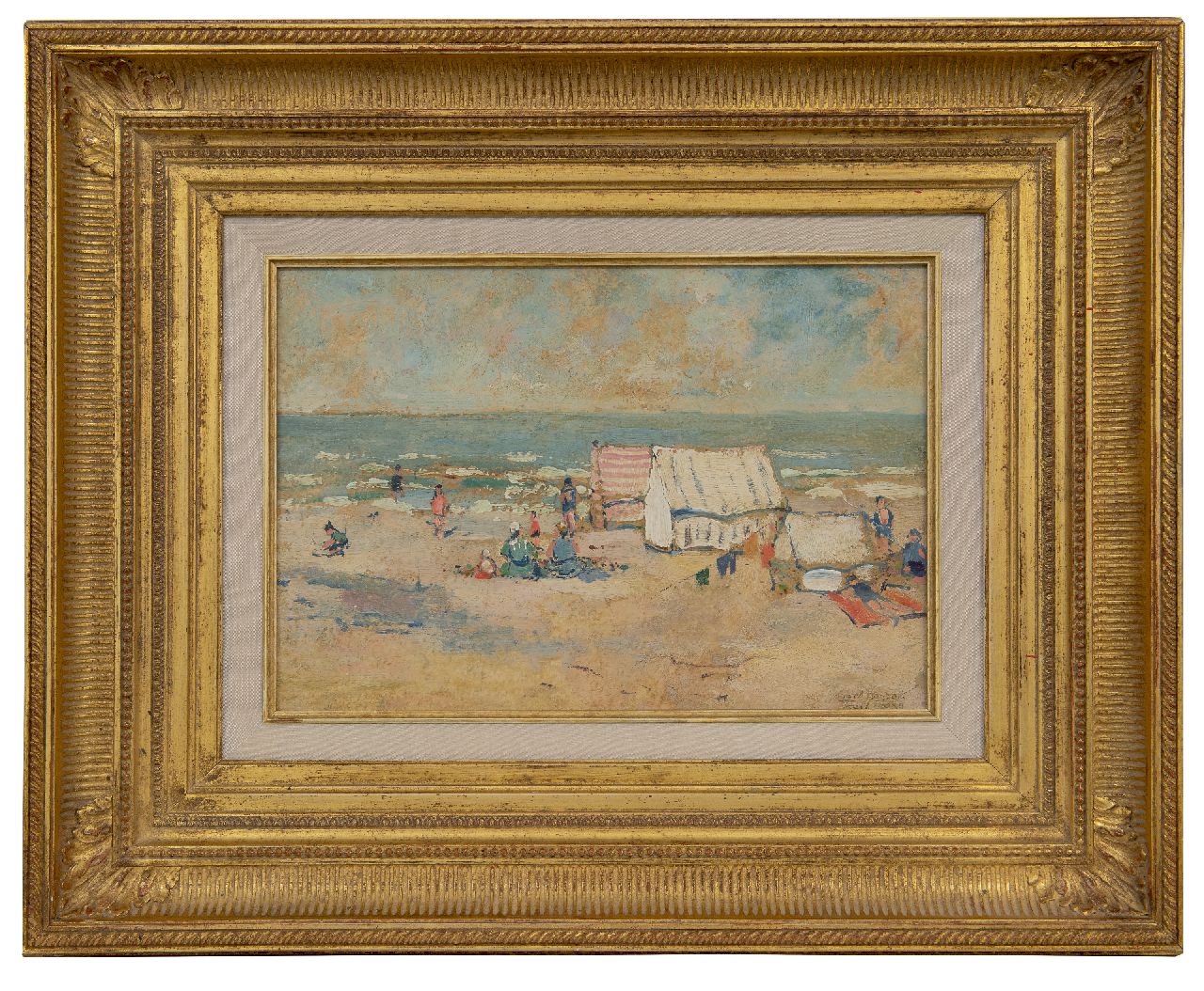 Houbolt E.  | 'Eduard' Johannes Fredericus Houbolt | Gemälde zum Verkauf angeboten | Am stillen Strand, Scheveningen, Öl auf Holz 22,4 x 31,6 cm, Unterzeichnet u.r. und datiert 1939