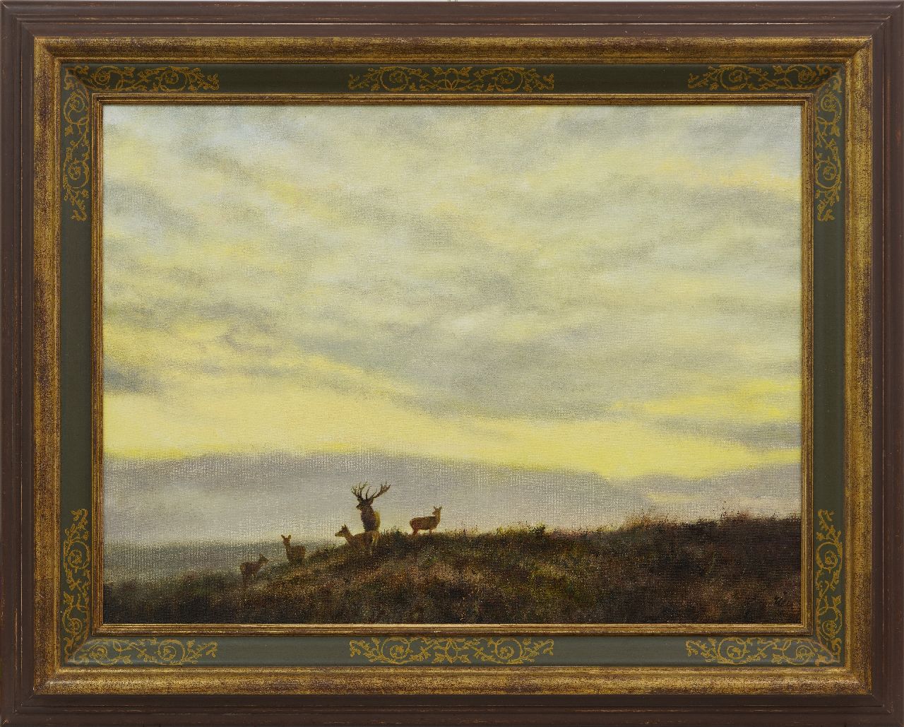 Poortvliet R.  | Rien Poortvliet, Hirsche in einer Heidelandschaft, Öl auf Leinwand 60,0 x 80,0 cm, Unterzeichnet u.r.