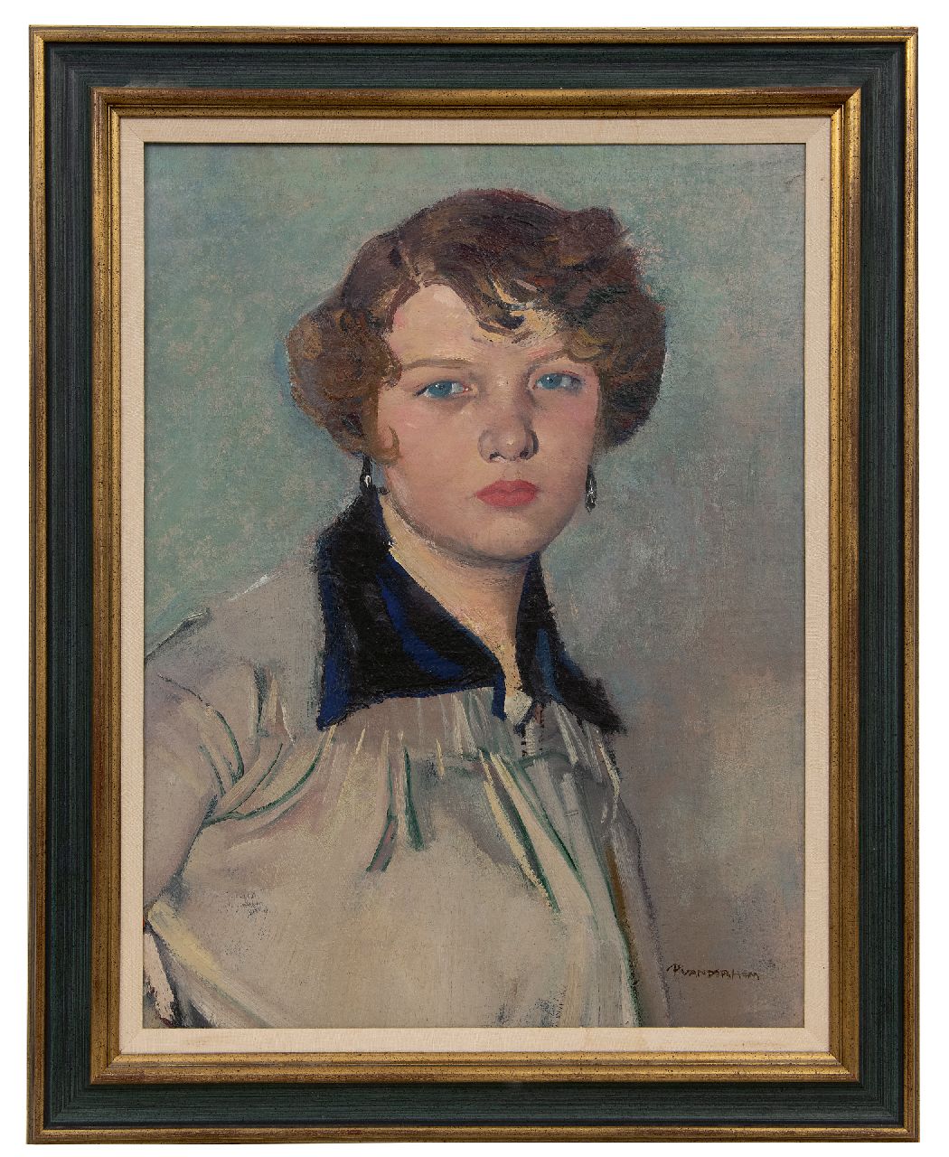 Hem P. van der | Pieter 'Piet' van der Hem | Gemälde zum Verkauf angeboten | Porträt einer jungen Frau, Öl auf Leinwand 60,4 x 45,9 cm, Unterzeichnet u.r. Hem P. van der | Pieter 'Piet' van der Hem | Gemälde zum Verkauf angeboten | Porträt einer jungen Frau, Öl auf Leinwand 60,4 x 45,9 cm, Unterzeichnet u.r.
