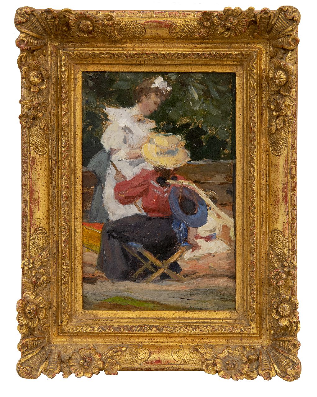 Voorden A.W. van | August Willem van Voorden | Gemälde zum Verkauf angeboten | Ein Nachmittag im Garten, Öl auf Papier auf Holz 20,3 x 13,5 cm, Unterzeichnet u.r.