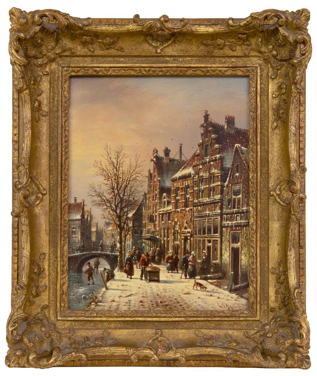 Spohler J.F.  | Johannes Franciscus Spohler | Gemälde zum Verkauf angeboten | Winterliches Stadtbild, Öl auf Holz 20,9 x 15,9 cm, Unterzeichnet u.r.