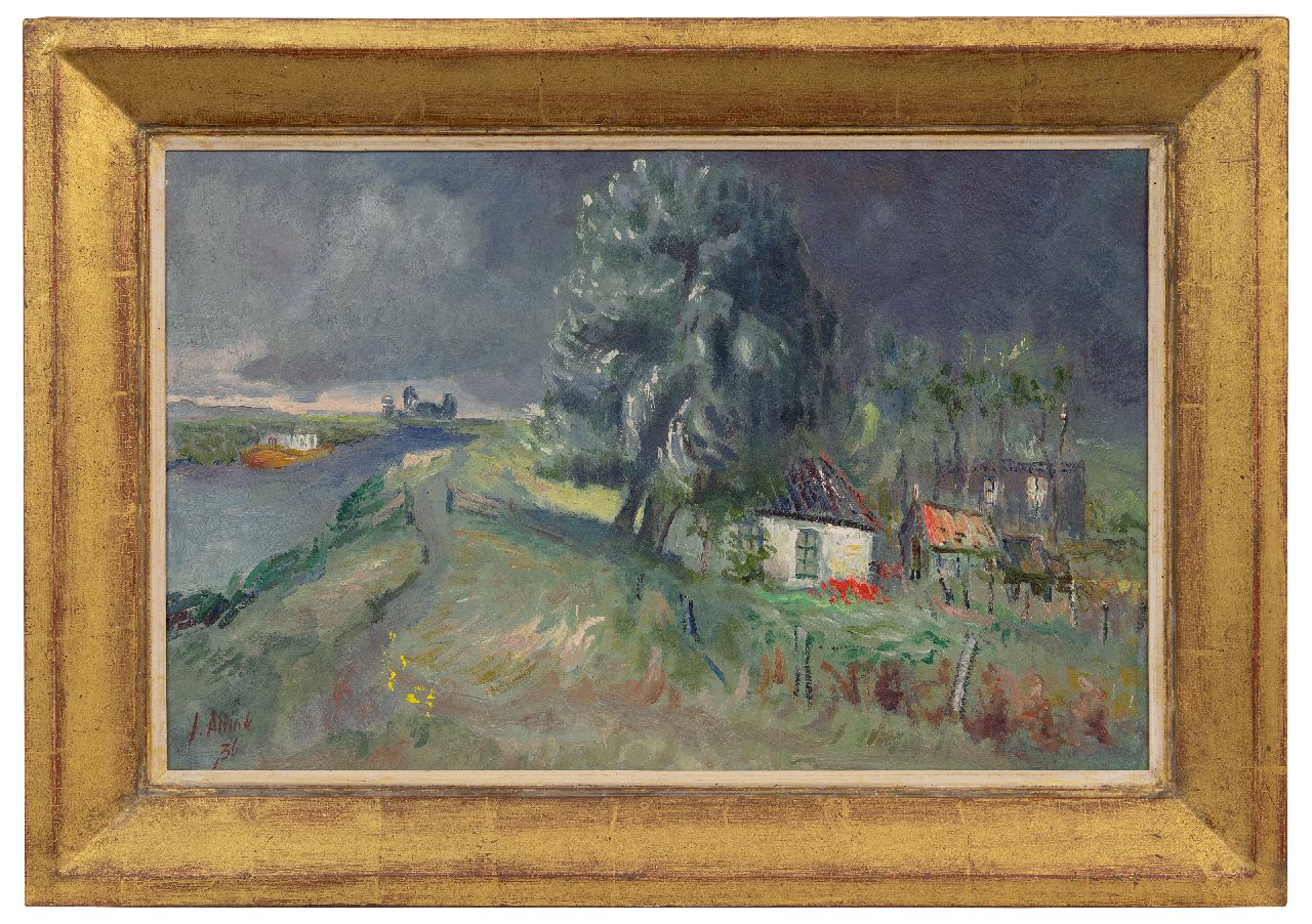 Altink J. | Jan Altink | Gemälde zum Verkauf angeboten | Bauernhof Blauwborgje am Reitdiep; verso: Landschaft, Öl auf Leinwand 40,2 x 63,0 cm, Unterzeichnet u.l. und datiert '36 Altink J. | Jan Altink | Gemälde zum Verkauf angeboten | Bauernhof Blauwborgje am Reitdiep; verso: Landschaft, Öl auf Leinwand 40,2 x 63,0 cm, Unterzeichnet u.l. und datiert '36