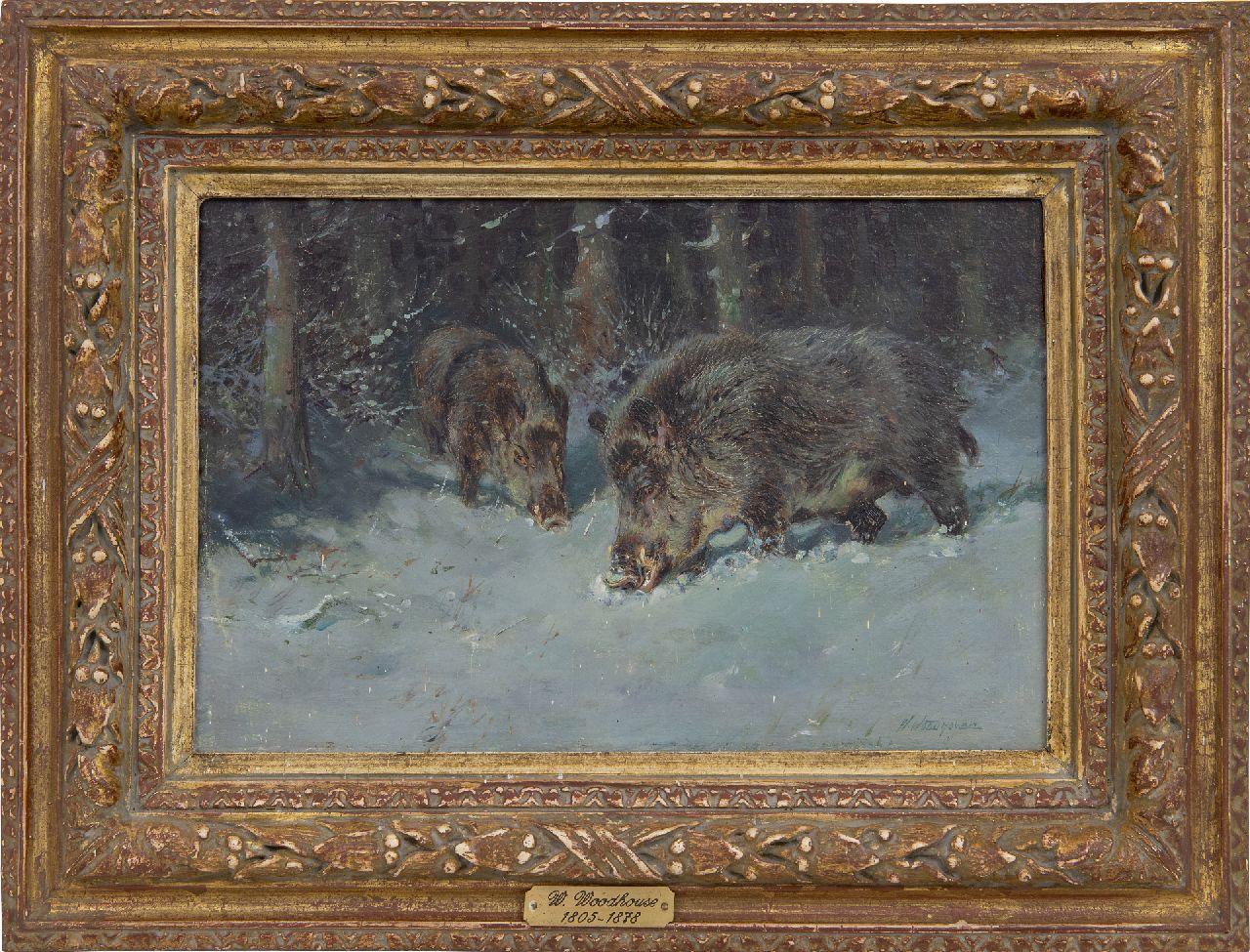 Woodhouse W. | William Woodhouse | Gemälde zum Verkauf angeboten | Zwei Wildschweine im Schnee, Öl auf Holz 20,0 x 30,0 cm, Unterzeichnet u.r. Woodhouse W. | William Woodhouse | Gemälde zum Verkauf angeboten | Zwei Wildschweine im Schnee, Öl auf Holz 20,0 x 30,0 cm, Unterzeichnet u.r.