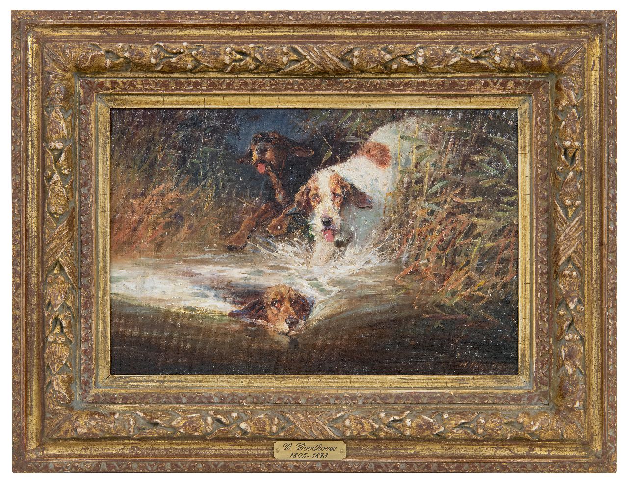 Woodhouse W.  | William Woodhouse | Gemälde zum Verkauf angeboten | Drei Jagdhunde, Öl auf Leinwand auf Holz 20,0 x 30,2 cm, Unterzeichnet u.r.
