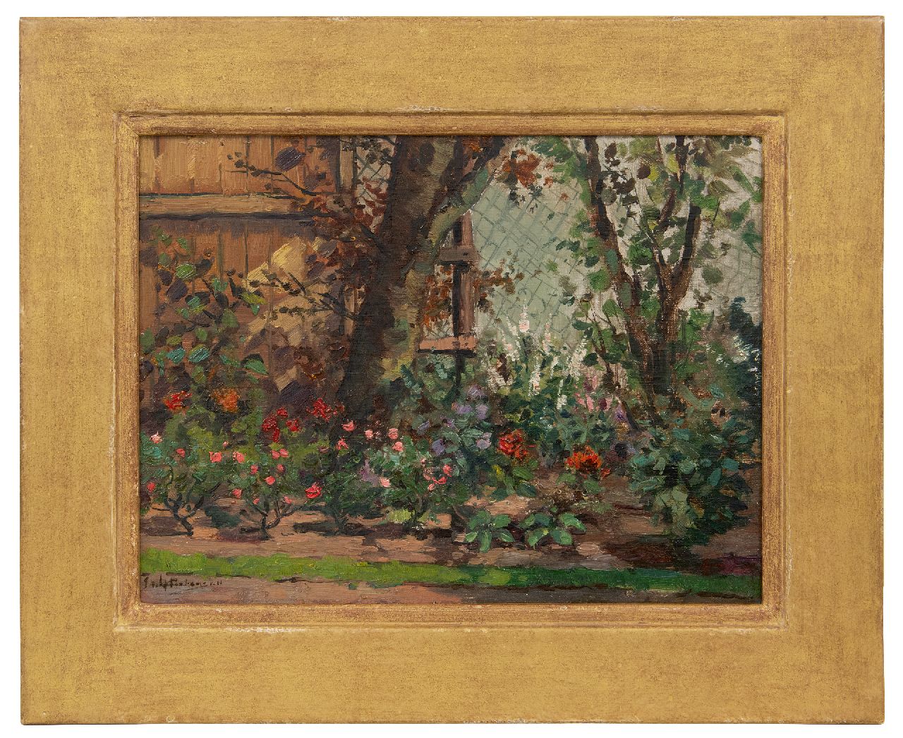 Pietersen J.A.  | 'Johannes' Anthonius Pietersen, Der Rosengarten, Öl auf Pappe 30,0 x 39,4 cm, Unterzeichnet u.l.