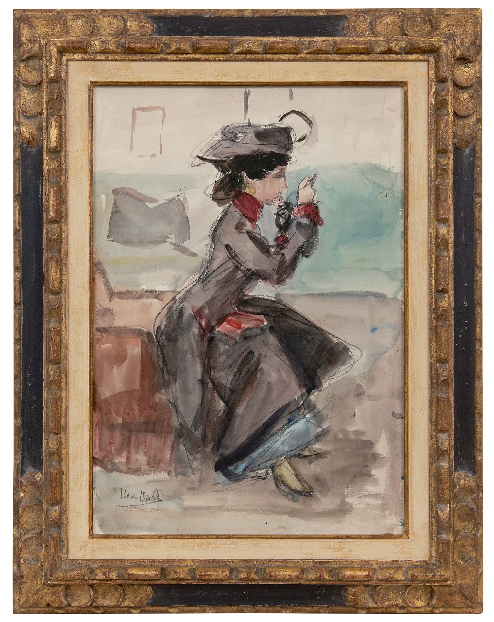 Israels I.L.  | 'Isaac' Lazarus Israels | Aquarelle und Zeichnungen zum Verkauf angeboten | Bereit zu gehen, Kreide und Aquarell auf Papier 51,0 x 35,5 cm, Unterzeichnet u.l.