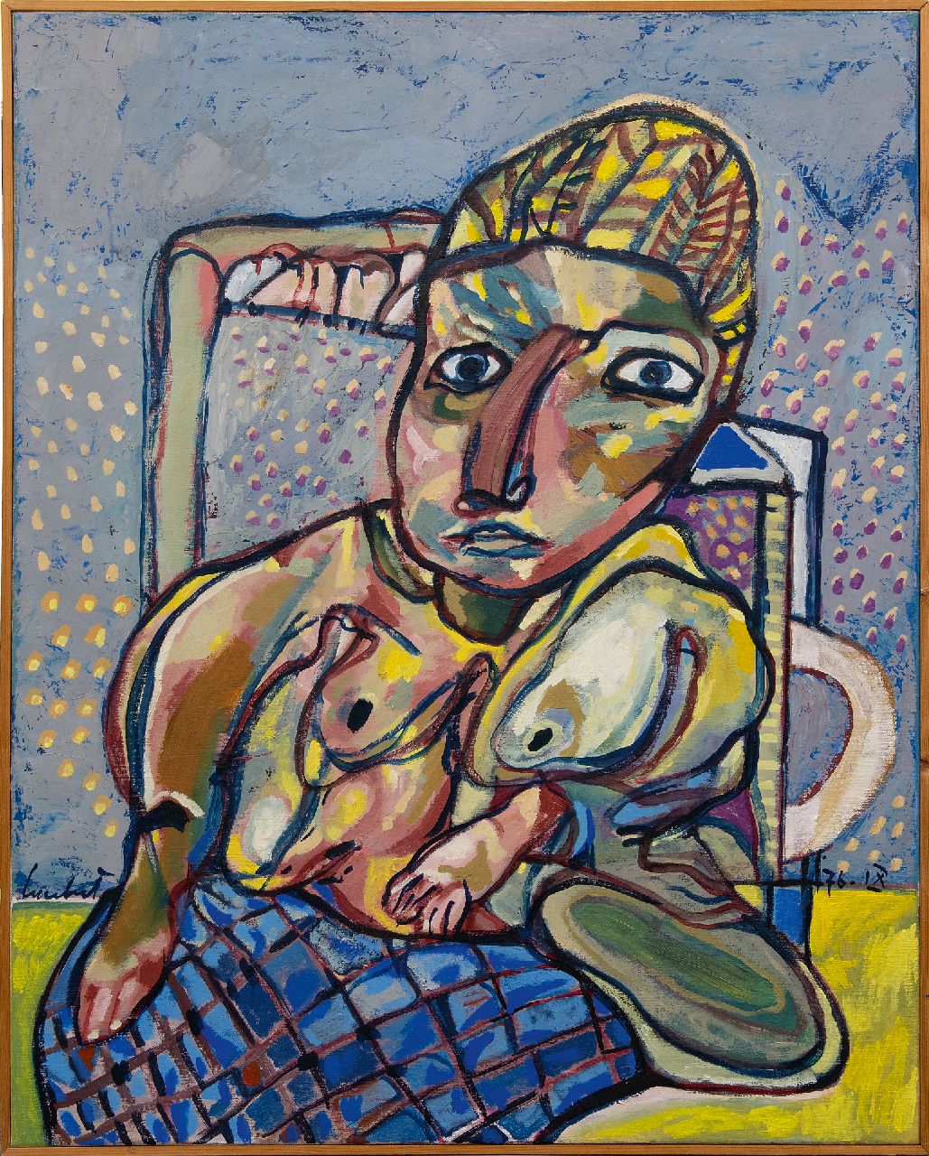 Lucebert (Lubertus Jacobus Swaanswijk)   | Lucebert (Lubertus Jacobus Swaanswijk) | Gemälde zum Verkauf angeboten | Halbnackte Frau, Öl auf Leinwand 100,1 x 80,0 cm, Unterzeichnet u.l. und datiert '76-IX