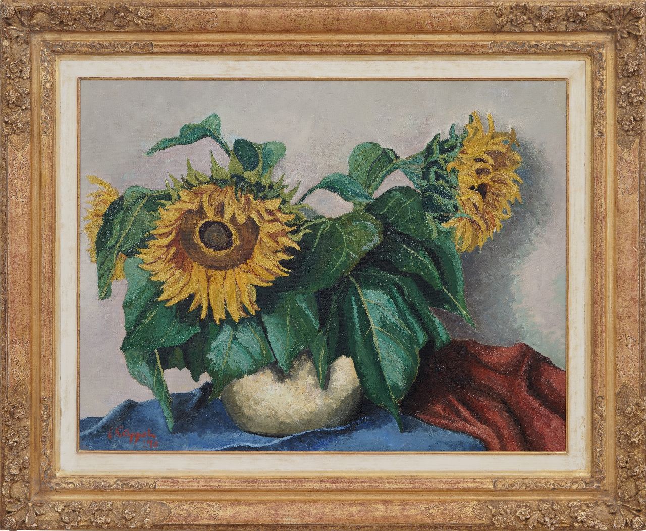 Appel C.K.  | Christiaan 'Karel' Appel |  zum Verkauf angeboten | Stillleben mit Sonnenblumen, oil on paper on canvas laid down on panel 71,0 x 90,0 cm, Unterzeichnet u.l. und datiert '40 VERKAUFT