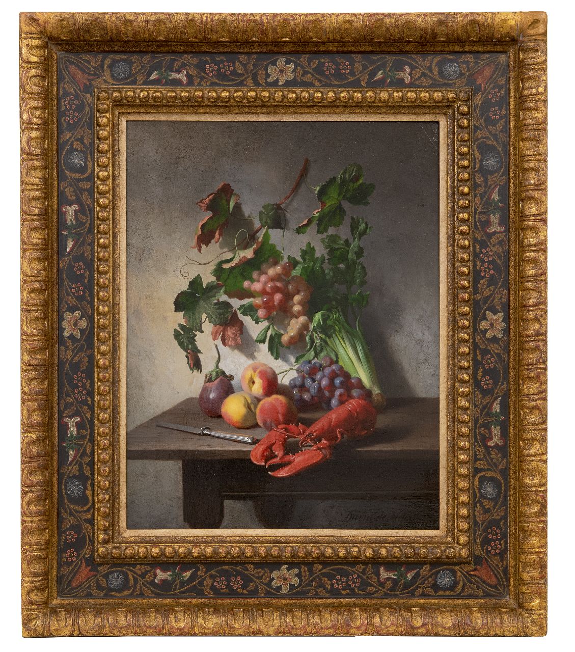 Noter D.E.J. de | 'David' Emile Joseph de Noter | Gemälde zum Verkauf angeboten | Stilleben mit Gemüse, Obst, Hummer und einem Messer, Öl auf Holz 37,0 x 28,3 cm, Unterzeichnet u.r. Noter D.E.J. de | 'David' Emile Joseph de Noter | Gemälde zum Verkauf angeboten | Stilleben mit Gemüse, Obst, Hummer und einem Messer, Öl auf Holz 37,0 x 28,3 cm, Unterzeichnet u.r.