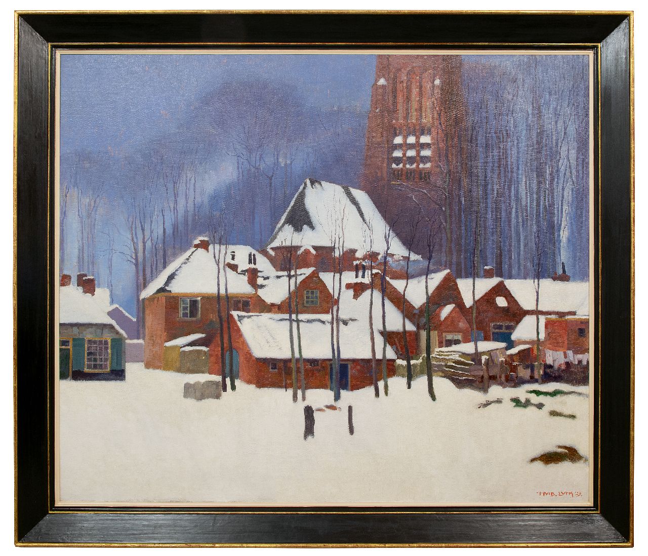 Luns H.M.  | Hubert Marie 'Huib' Luns | Gemälde zum Verkauf angeboten | Winteransicht von Vught mit der Sint Lambertuskerk im Schnee, Öl auf Leinwand 120,5 x 142,2 cm, Unterzeichnet u.r. und datiert '23