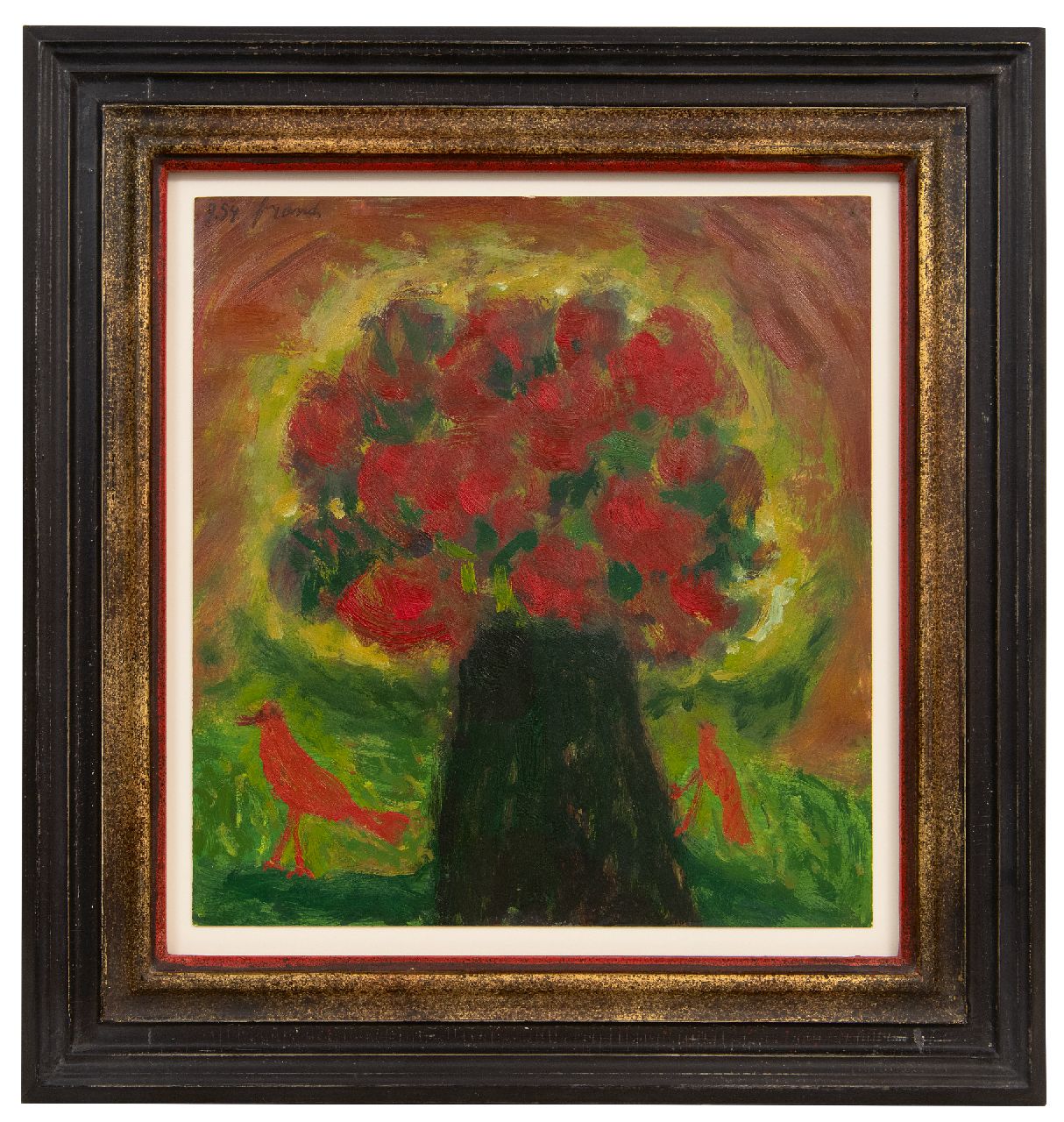 Brands E.A.M.  | Eugenius Antonius Maria 'Eugène' Brands | Gemälde zum Verkauf angeboten | Zwarte vaas (Schwarze Vase), gouache and oil on paper 28,9 x 27,0 cm, Unterzeichnet o.l. und datiert 9.54