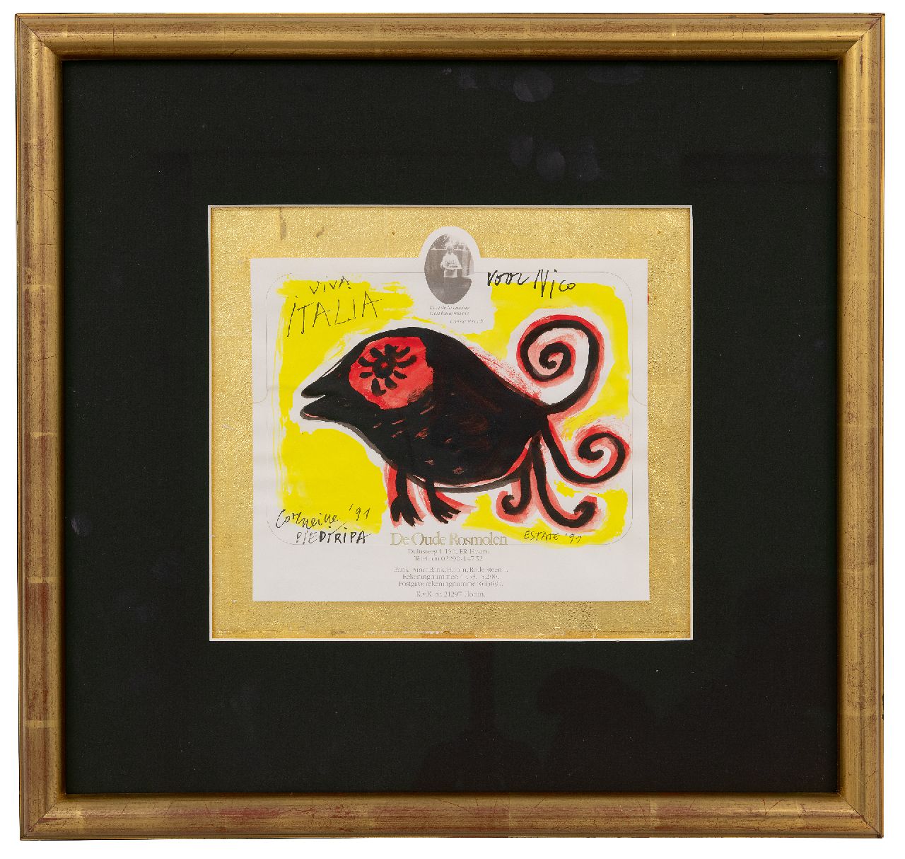 Corneille ('Corneille' Guillaume Beverloo)   | Corneille ('Corneille' Guillaume Beverloo) |  zum Verkauf angeboten | Viva Italia (für Nico Koster), watercolour and ink on paper 19,9 x 21,1 cm, Unterzeichnet u.l. und datiert '91