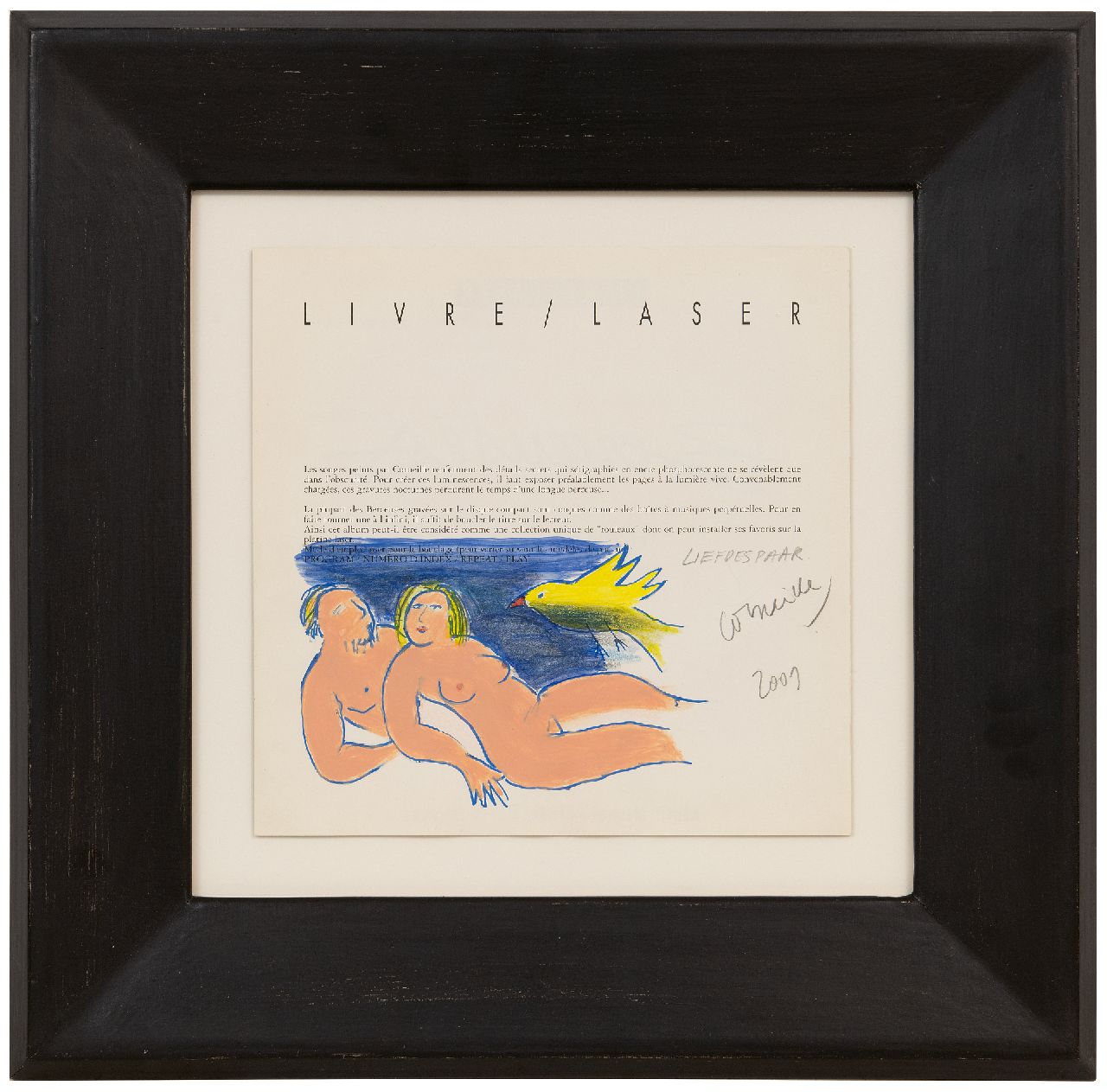 Corneille ('Corneille' Guillaume Beverloo) | Corneille ('Corneille' Guillaume Beverloo) | Aquarelle und Zeichnungen zum Verkauf angeboten | Verliebtes Paar (gemalt auf Seite 2 des CD-Booklets Livre/Laser 'Berceuses'), Gouache und Kreide auf Papier 24,9 x 25,1 cm, Unterzeichnet u.r. und datiert 2001 Corneille ('Corneille' Guillaume Beverloo) | Corneille ('Corneille' Guillaume Beverloo) | Aquarelle und Zeichnungen zum Verkauf angeboten | Verliebtes Paar (gemalt auf Seite 2 des CD-Booklets Livre/Laser 'Berceuses'), Gouache und Kreide auf Papier 24,9 x 25,1 cm, Unterzeichnet u.r. und datiert 2001