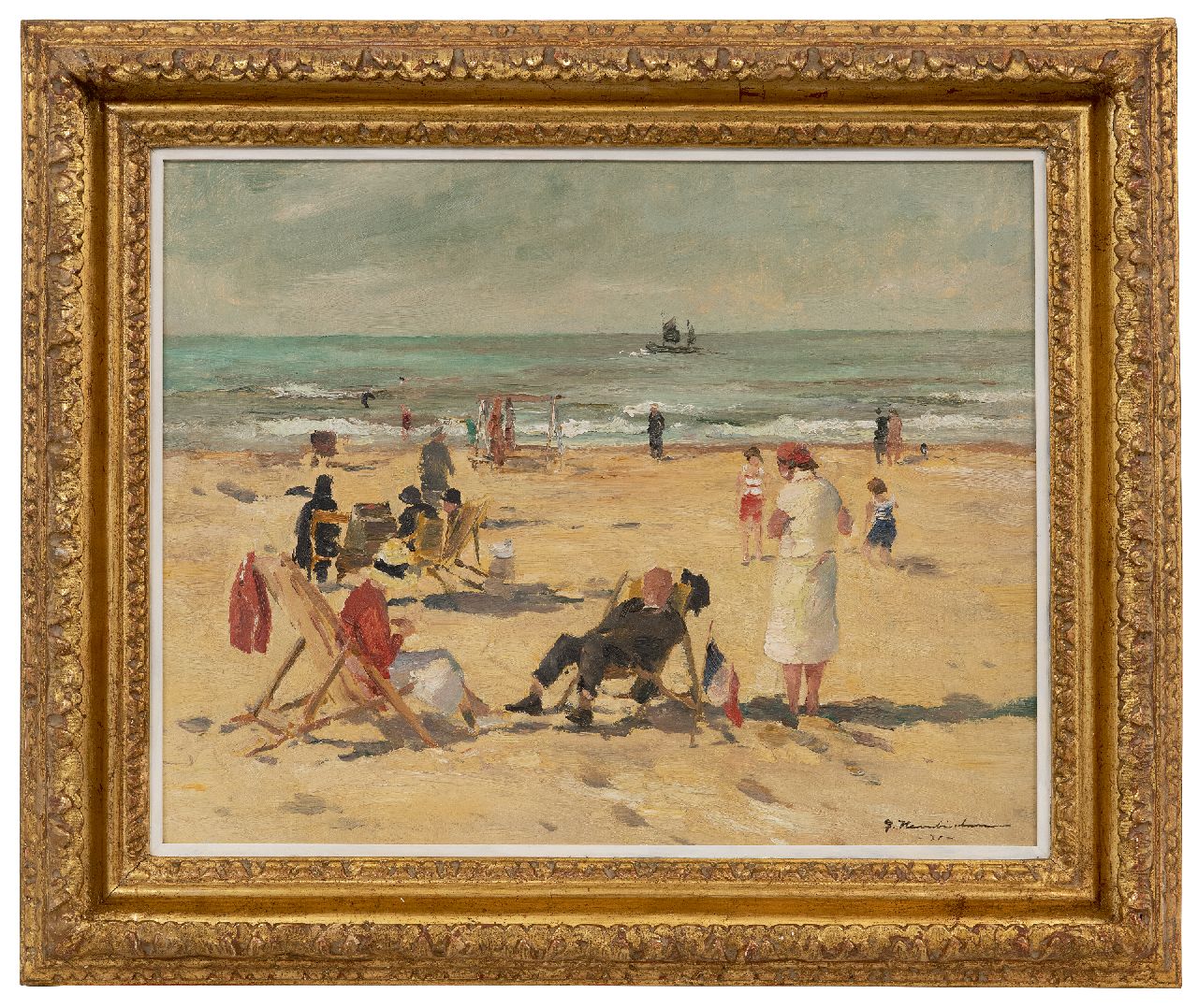 Hambüchen G.  | Georg Hambüchen, Strandszene in Katwijk, Öl auf Leinwand 39,7 x 49,5 cm, Unterzeichnet u.r. und datiert '31