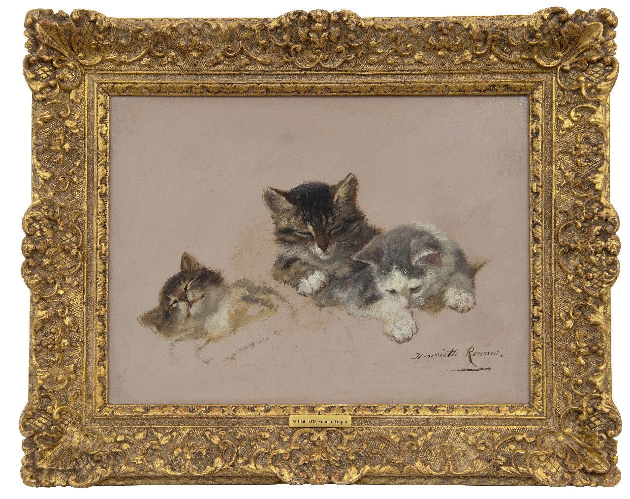 Ronner-Knip H.  | Henriette Ronner-Knip | Gemälde zum Verkauf angeboten | Drei schläfrige Kätzchen, Öl auf Holz 26,8 x 36,0 cm, Unterzeichnet u.r.