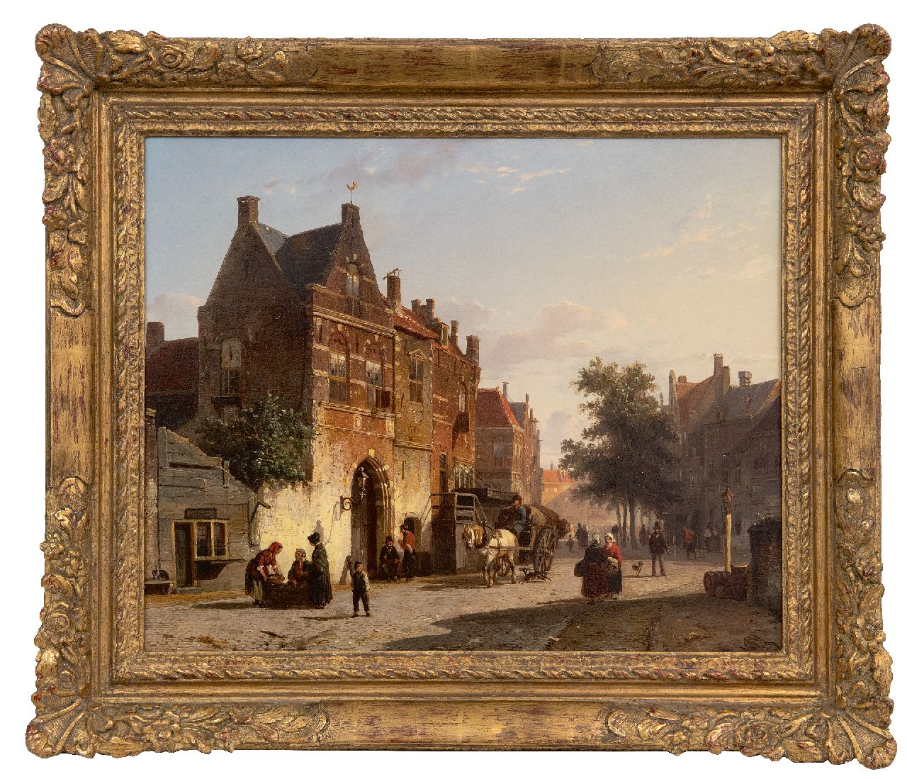 Springer C.  | Cornelis Springer, Niederländisches Stadtbild mit Marktplatz, Öl auf Holz 34,2 x 42,3 cm, Unterzeichnet u.r. und datiert '52