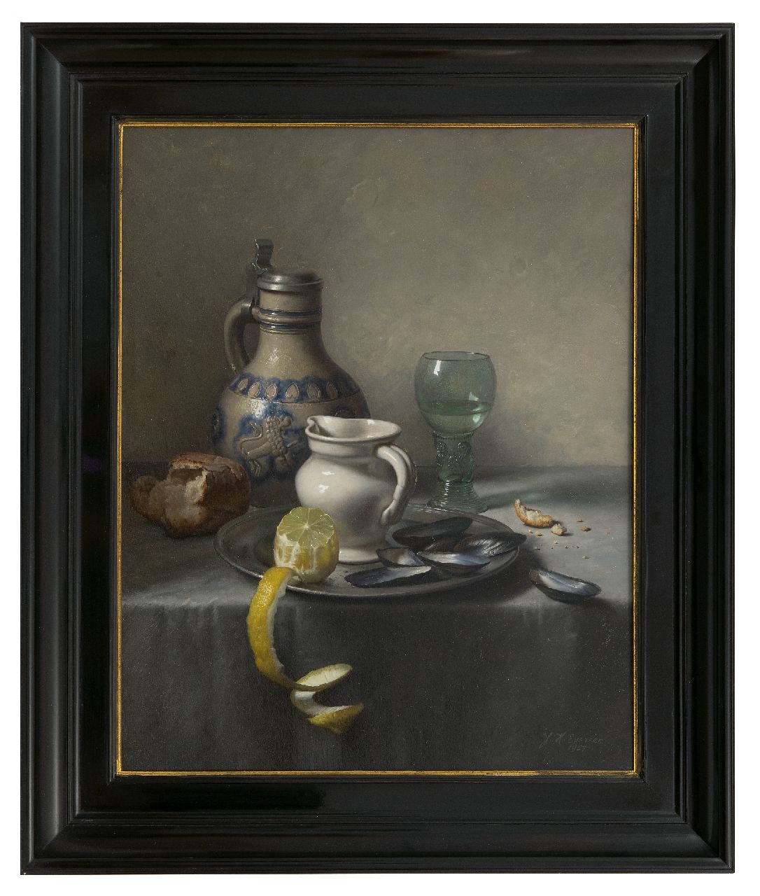 Eversen J.H.  | Johannes Hendrik 'Jan' Eversen | Gemälde zum Verkauf angeboten | Stillleben mit Rummer, Zitrone und Muscheln, Öl auf Leinwand 50,8 x 40,9 cm, Unterzeichnet u.r. und datiert 1957