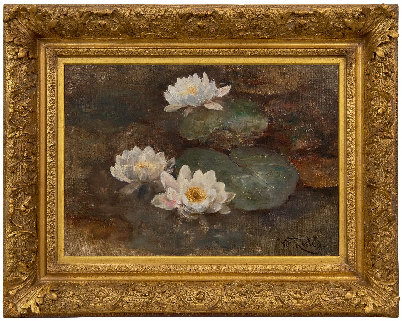 Roelofs W.  | Willem Roelofs | Gemälde zum Verkauf angeboten | Seerosen, Öl auf Leinwand 41,1 x 58,3 cm, Unterzeichnet u.r.