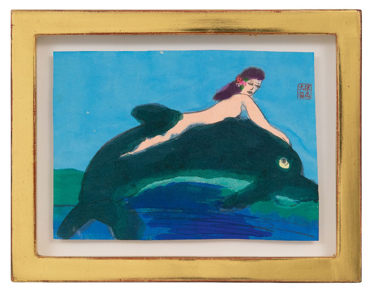 Ting W.  | Walasse Ting |  zum Verkauf angeboten | Dolphin, filt-tip pen and watercolour on paper 11,7 x 16,3 cm, Unterzeichnet o.r. mit dem Stempel des Künstlers