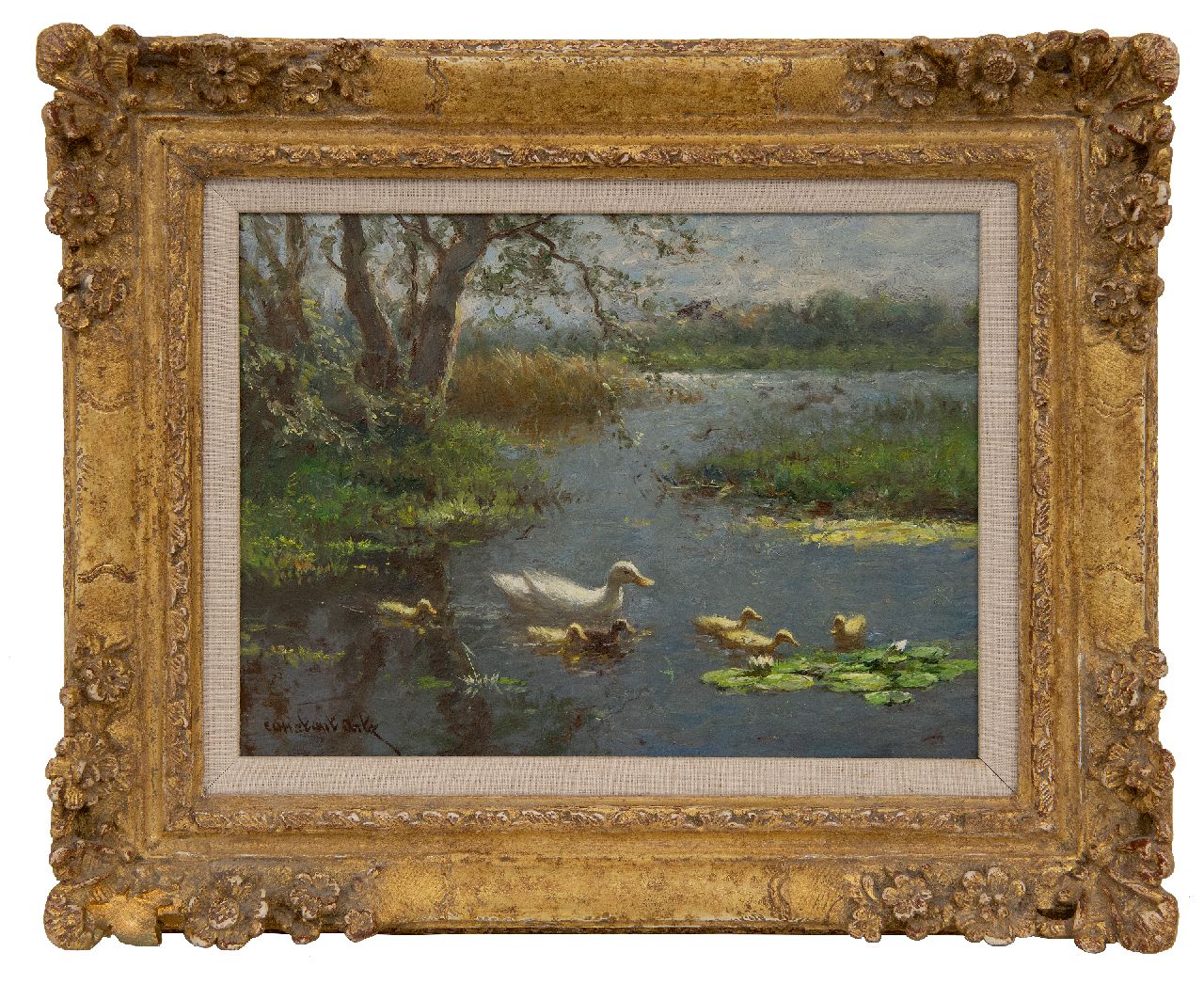Artz C.D.L.  | 'Constant' David Ludovic Artz, Entenfamilie im Wasser, Öl auf Holz 18,2 x 24,1 cm, Unterzeichnet u.l.