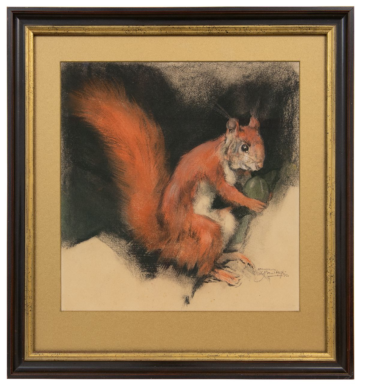 Hoff A.J. van 't | Adrianus Johannes 'Adriaan' van 't Hoff | Aquarelle und Zeichnungen zum Verkauf angeboten | Eichhörnchen, Holzkohle und Pastell auf Papier 28,2 x 27,2 cm, Unterzeichnet u.r. und datiert 1923
