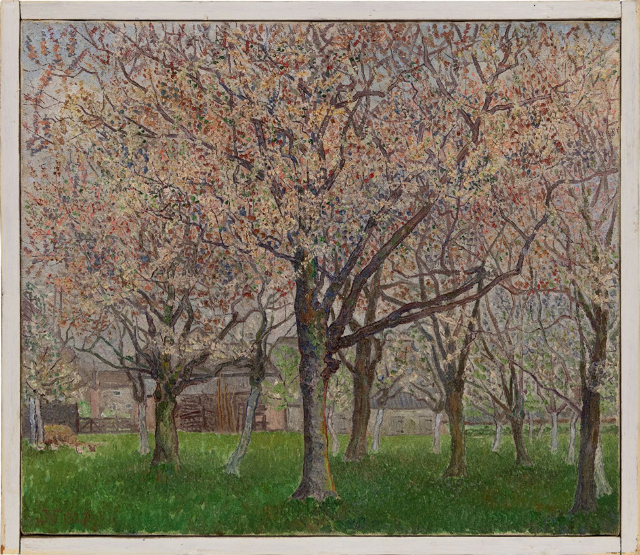 Nieweg J.  | Jakob Nieweg | Gemälde zum Verkauf angeboten | Blühender Obstgarten, Öl auf Leinwand 55,8 x 65,1 cm, Unterzeichnet u.l. mit Monogramm und datiert 1927