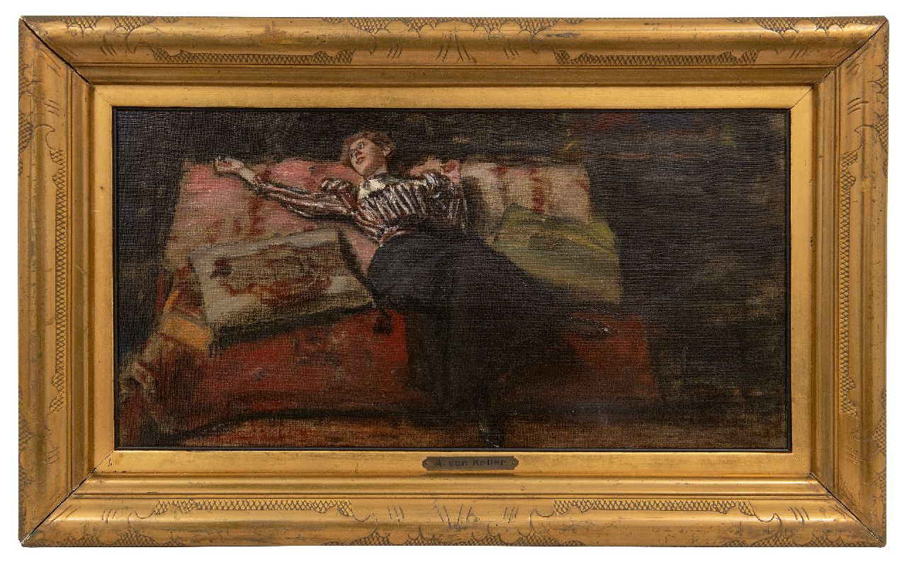 Keller A. von | Albert von Keller | Gemälde zum Verkauf angeboten | Im Traum, Öl auf Leinwand 26,5 x 50,4 cm