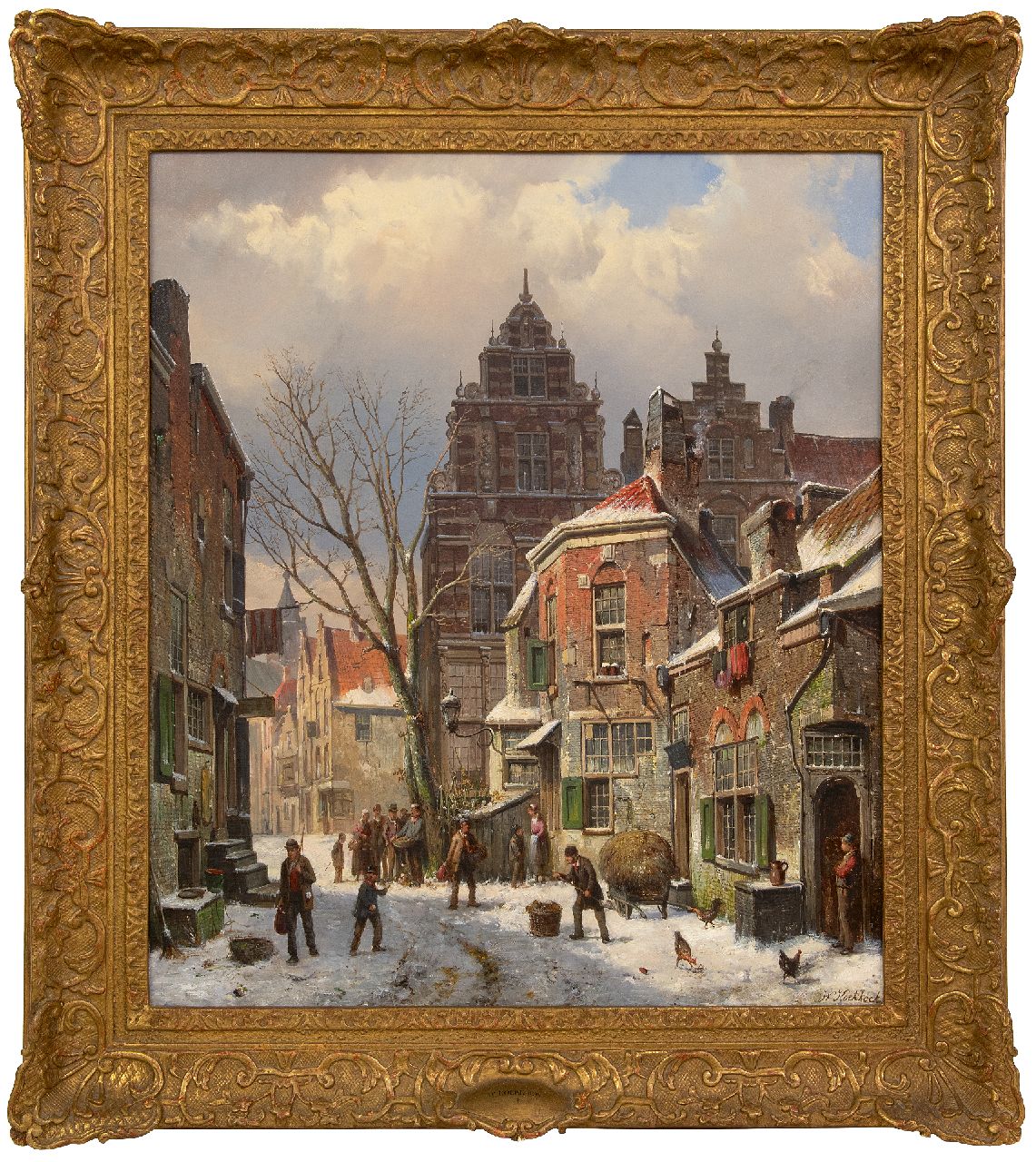 Koekkoek W.  | Willem Koekkoek | Gemälde zum Verkauf angeboten | Belebtes Stadtbild bei Schnee, Öl auf Leinwand 70,0 x 59,8 cm, Unterzeichnet u.r.