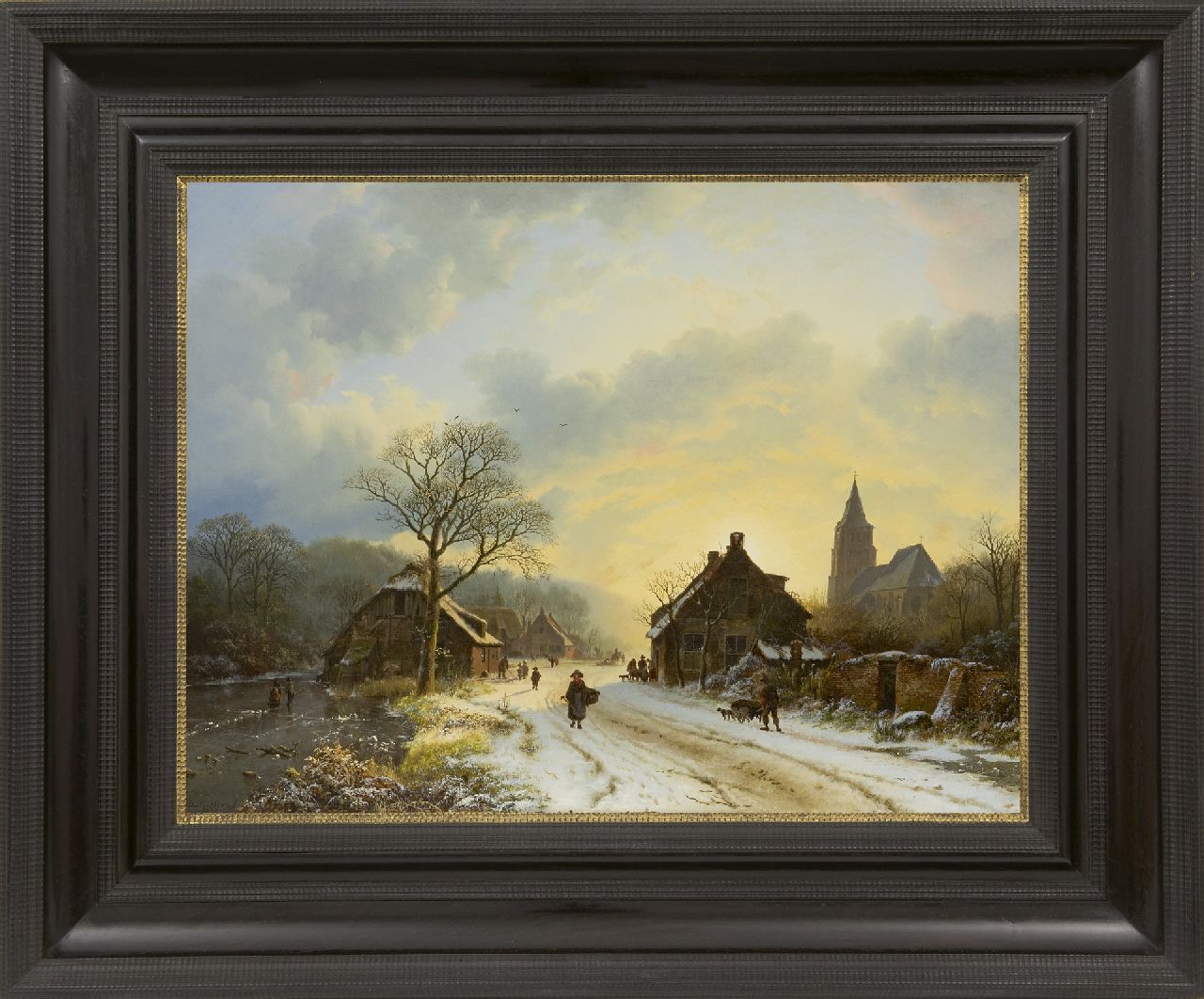Koekkoek B.C.  | Barend Cornelis Koekkoek | Gemälde zum Verkauf angeboten | Niederrheinische Winterlandschaft mit einer von Aerdt inspirierten Kirche, Öl auf Leinwand 39,7 x 52,4 cm, Unterzeichnet u.l. und datiert 1837