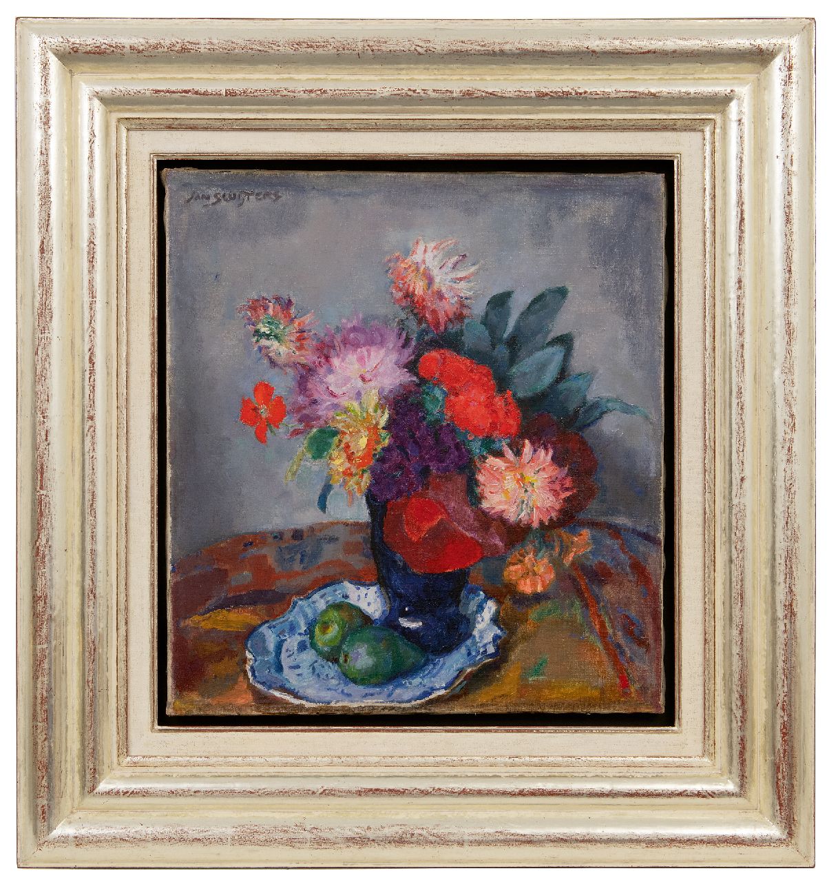 Sluijters J.C.B.  | Johannes Carolus Bernardus 'Jan' Sluijters | Gemälde zum Verkauf angeboten | Sommerblumen in einer blauen Vase auf einer Schale, Öl auf Leinwand 53,9 x 49,0 cm, Unterzeichnet o.l.